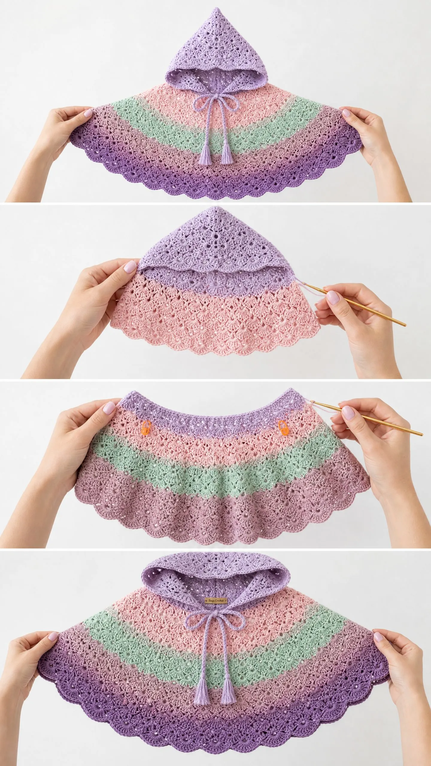 Pastel Gradient Hooded Cape Free Crochet Pattern