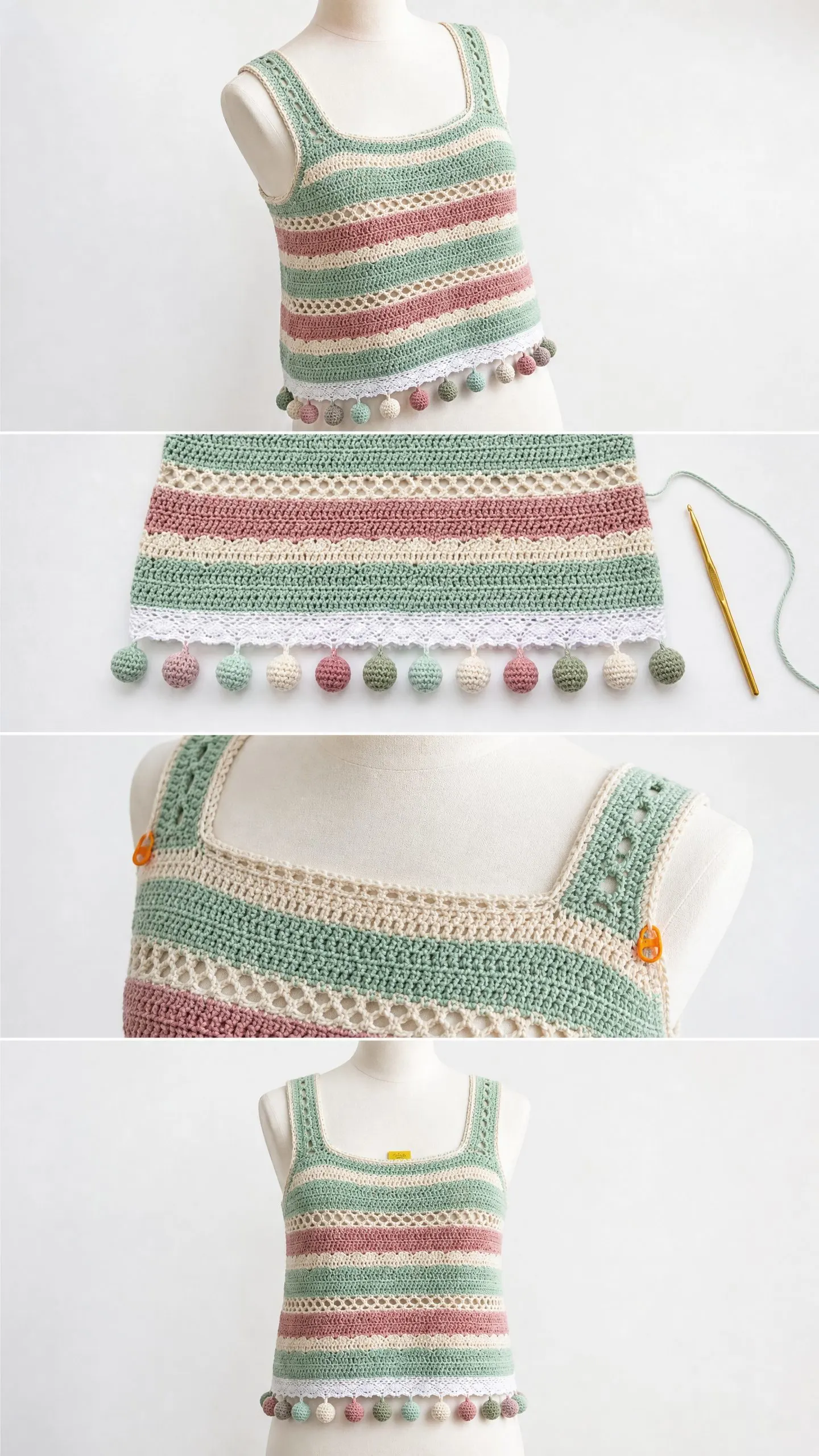 Pastel Pompom Crochet Tank Top Free Crochet Pattern