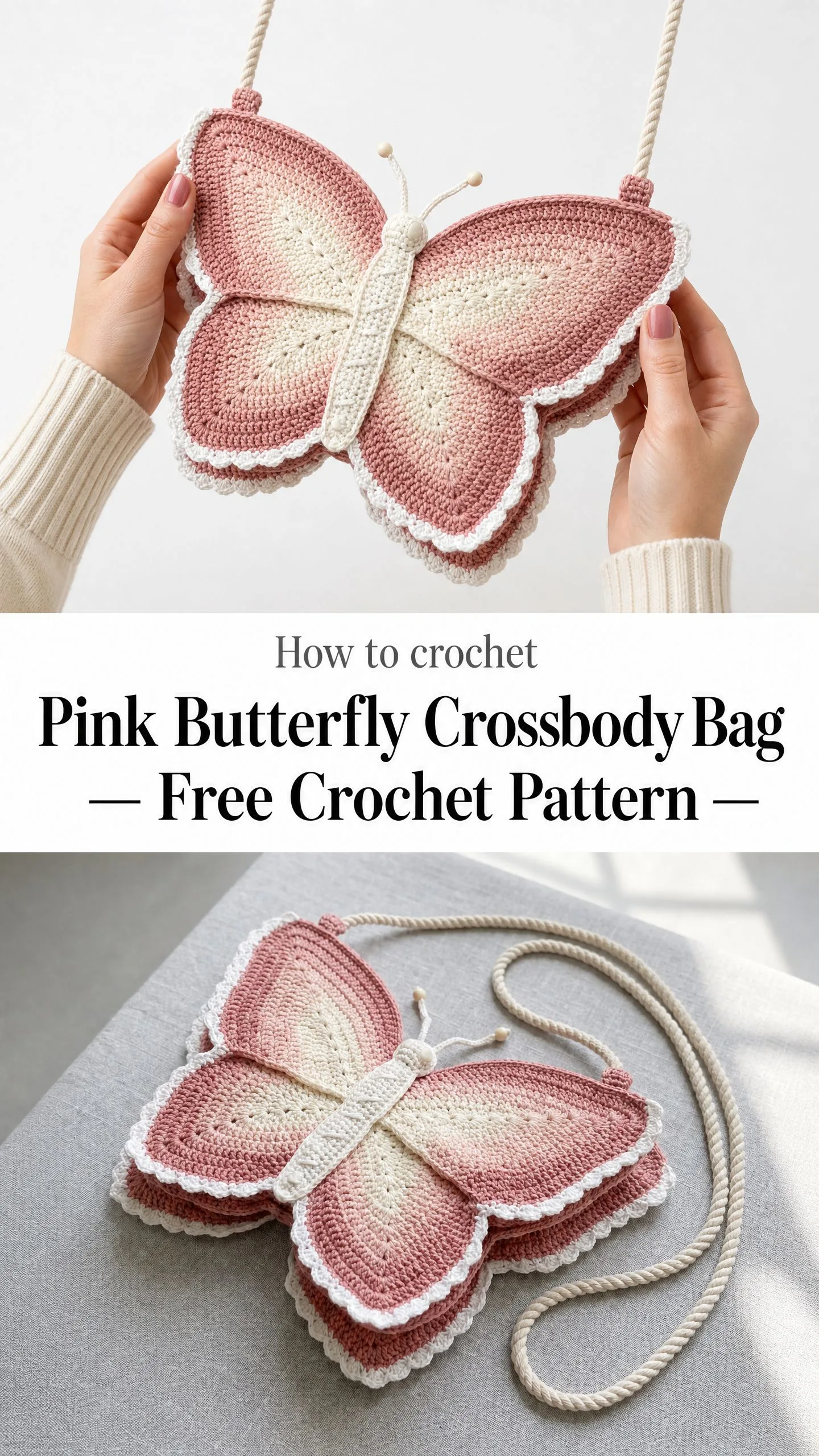 Pink Butterfly Crossbody Bag Free Crochet Pattern