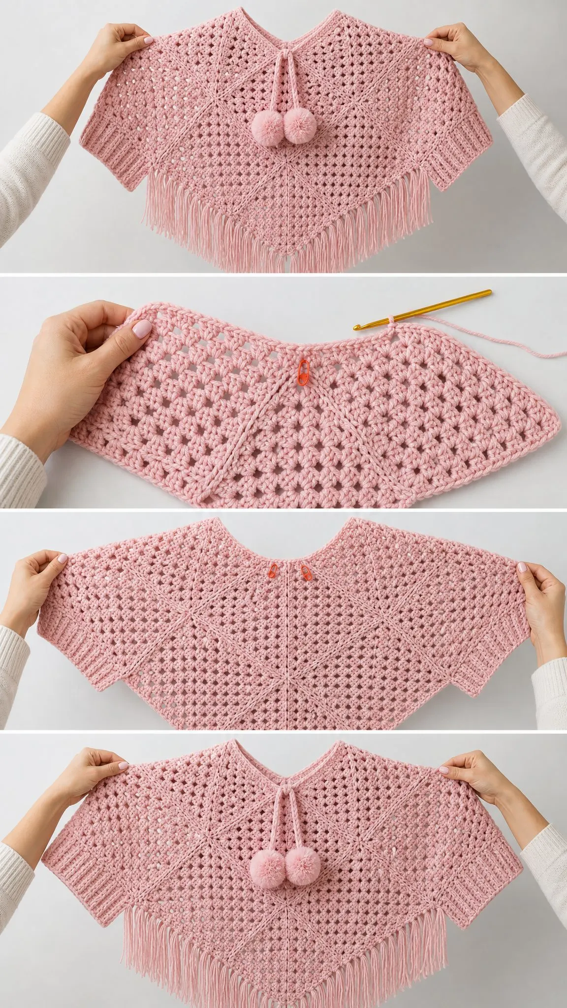Pink Granny Square Poncho Free Crochet Pattern