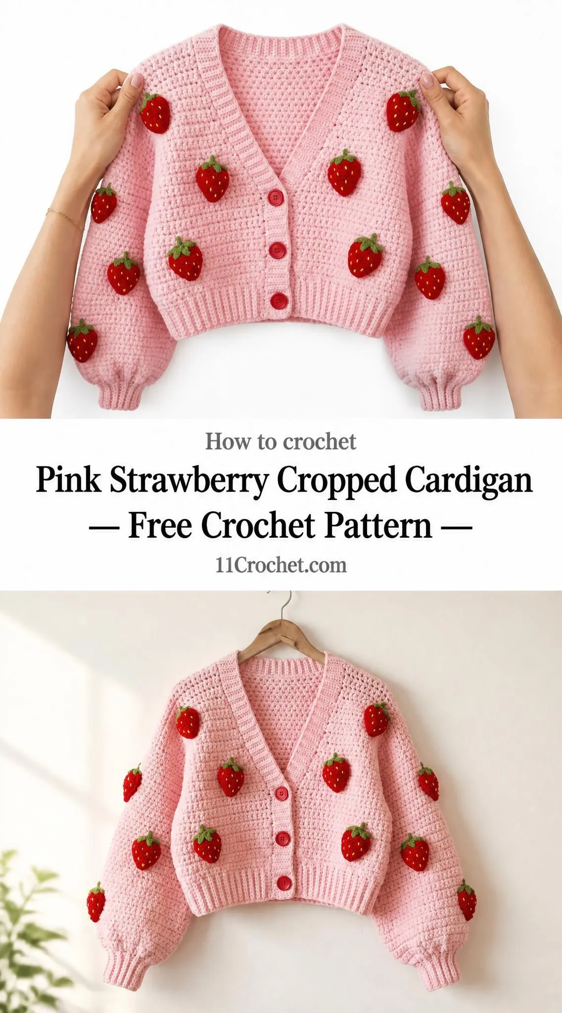 Pink Strawberry Cropped Cardigan Free Crochet Pattern