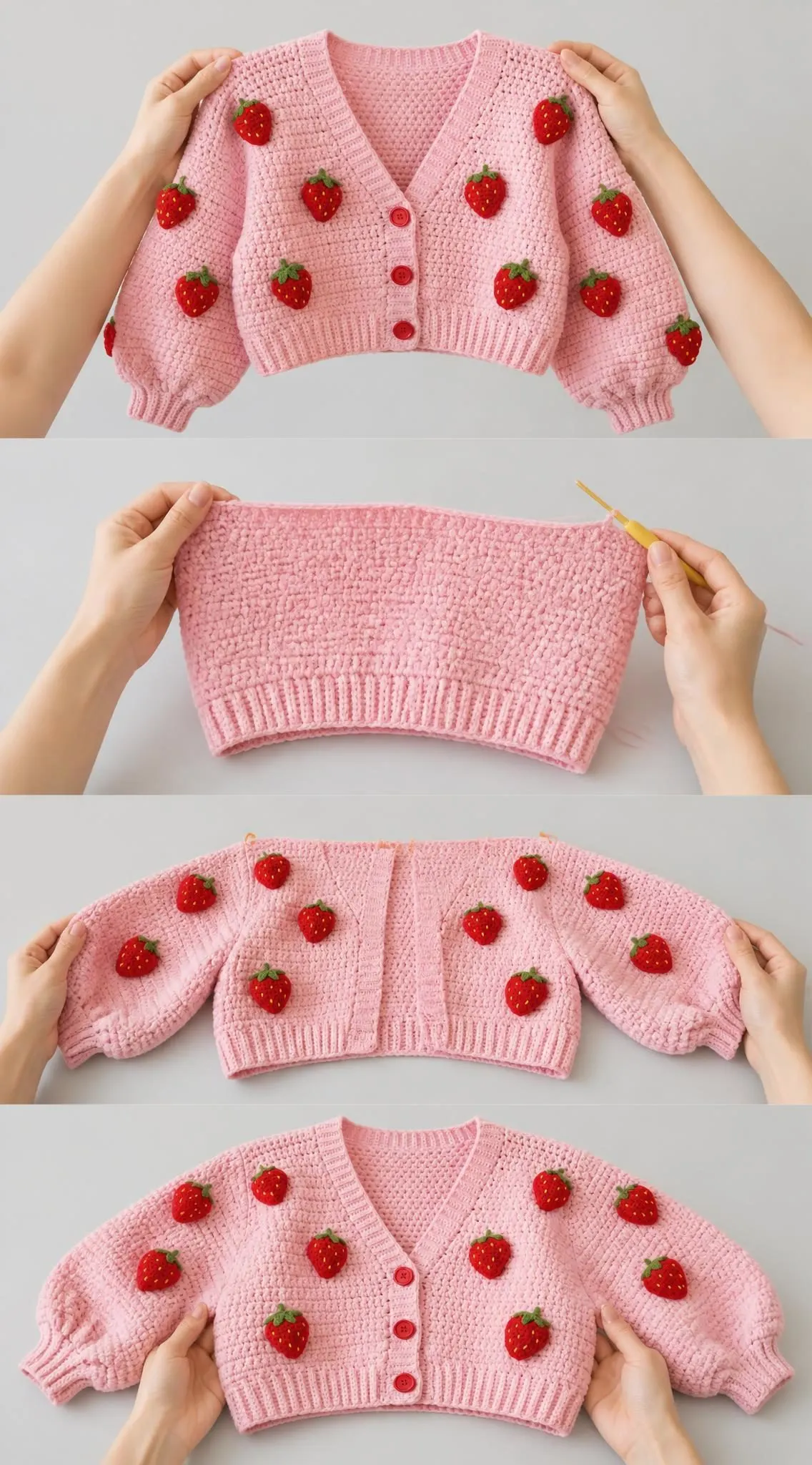 Pink Strawberry Cropped Cardigan Free Crochet Pattern
