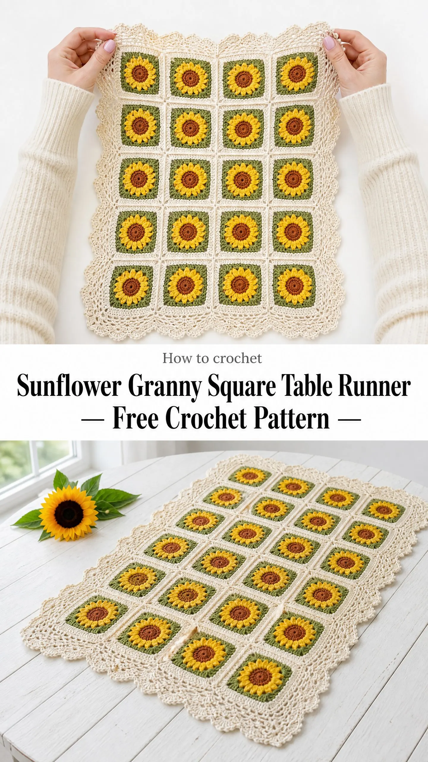 Sunflower Granny Square Table Runner Free Crochet Pattern