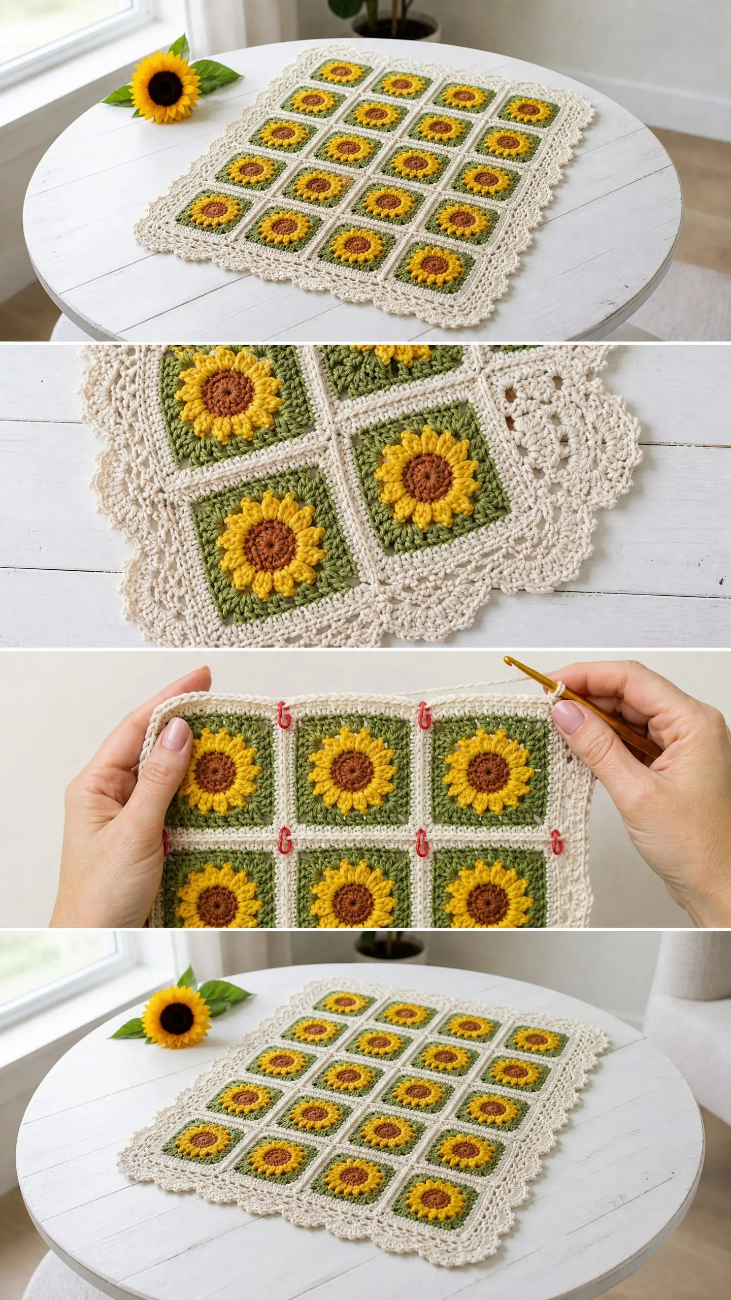Sunflower Granny Square Table Runner Free Crochet Pattern