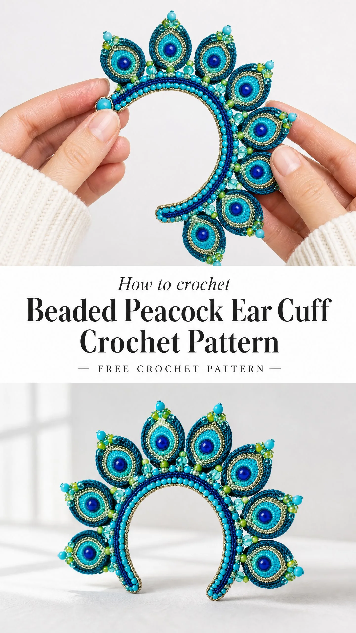Beaded Peacock Ear Cuff Crochet Pattern