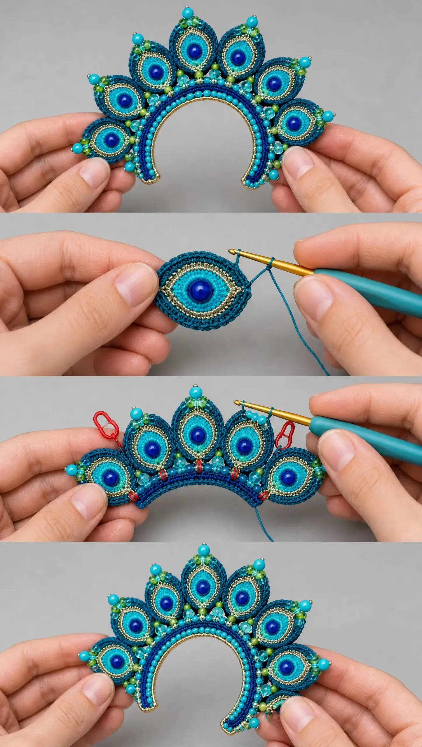 Beaded Peacock Ear Cuff Crochet Pattern