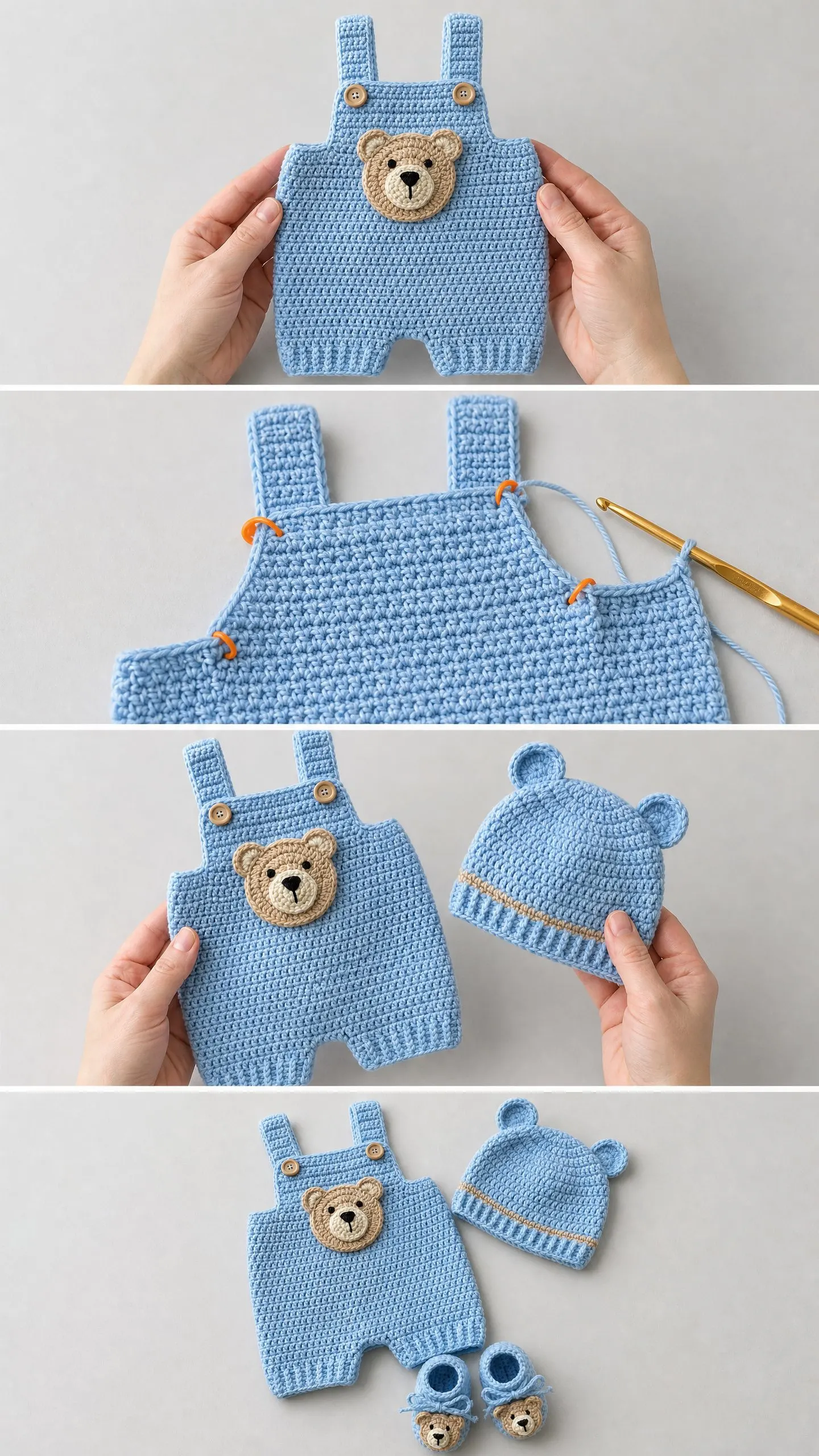 Blue Bear Baby Romper Set Free Crochet Pattern