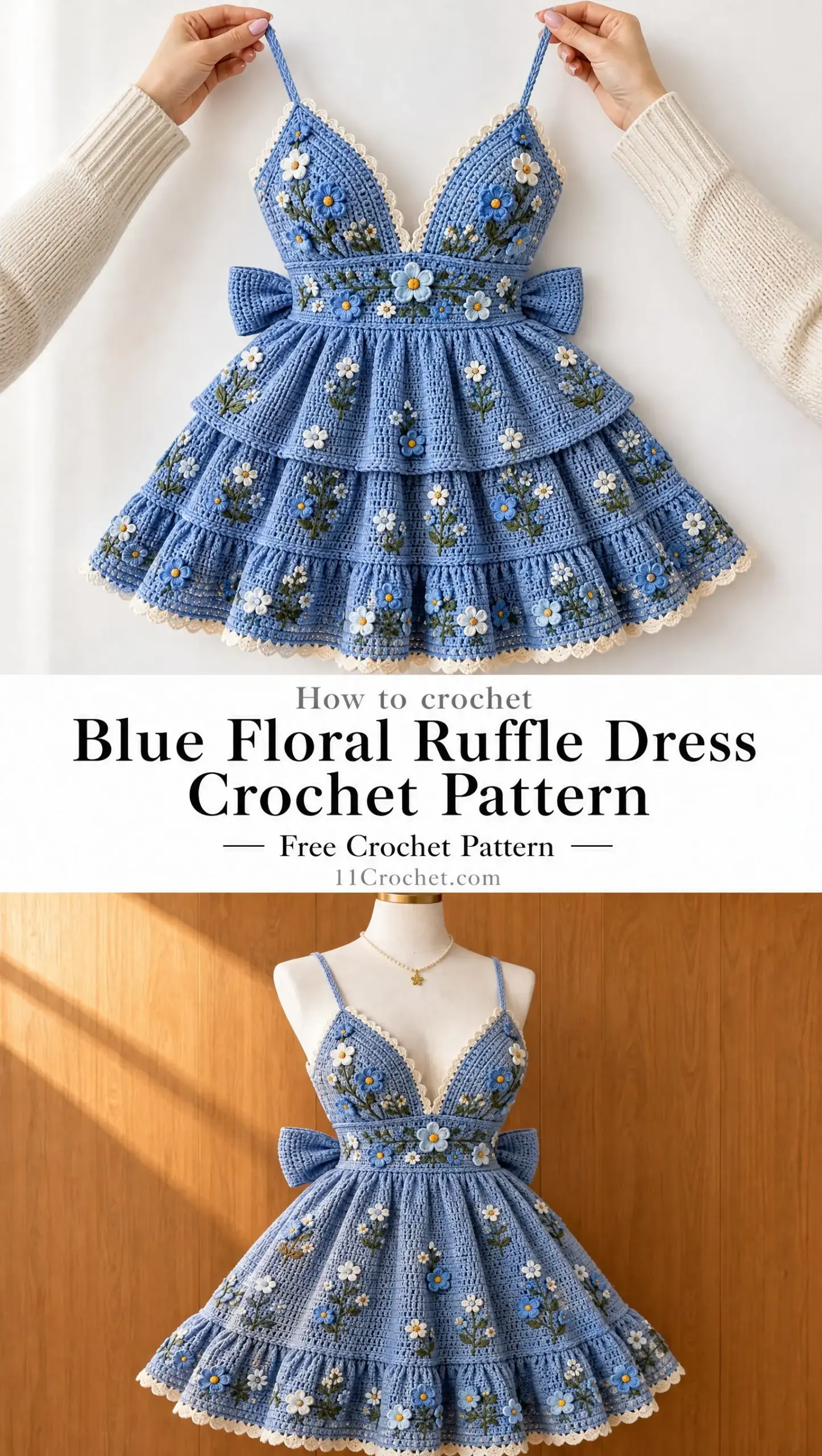 Blue Floral Ruffle Dress Crochet Pattern