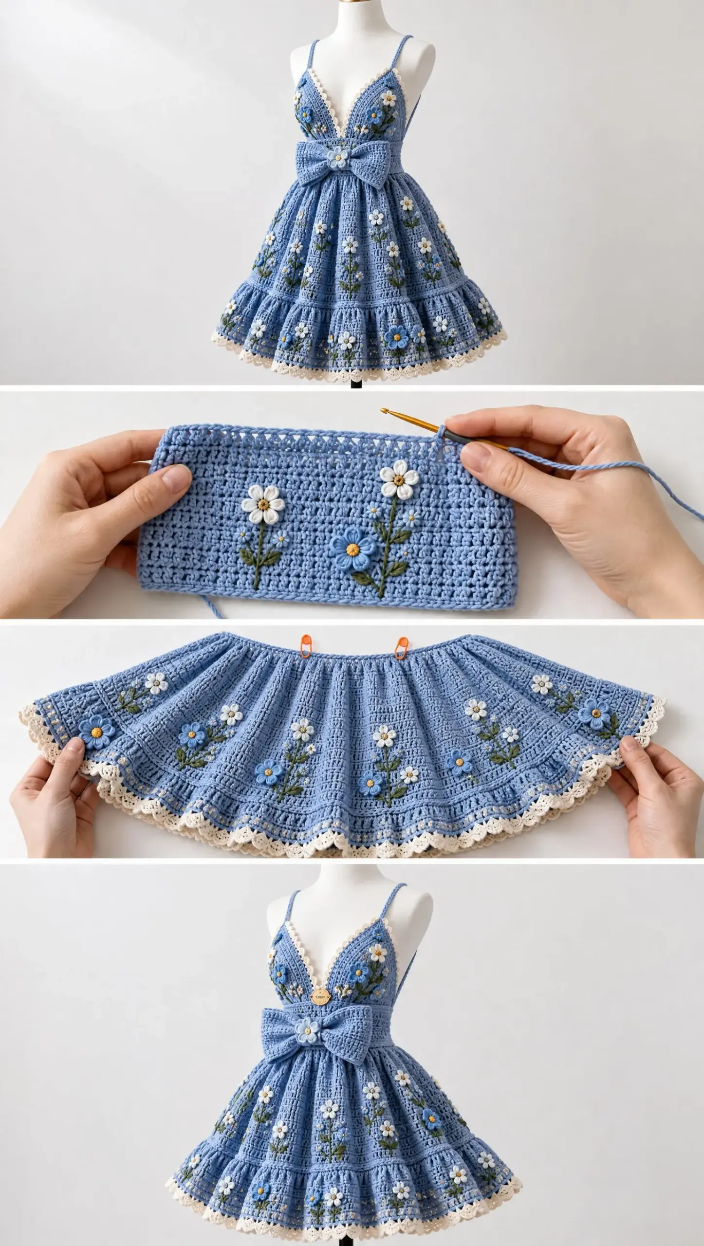 Blue Floral Ruffle Dress Crochet Pattern