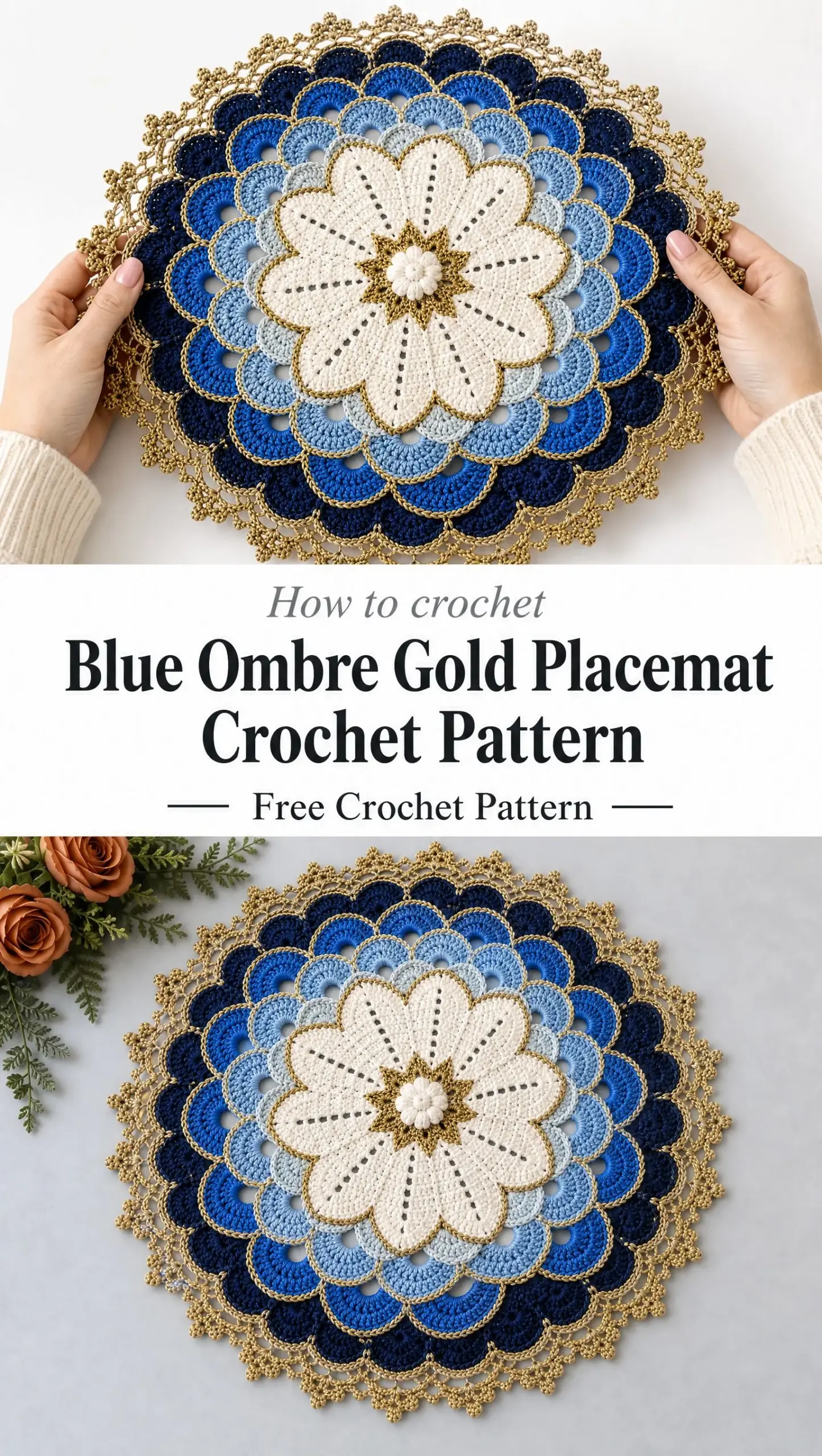 Blue Ombre Gold Placemat Crochet Pattern