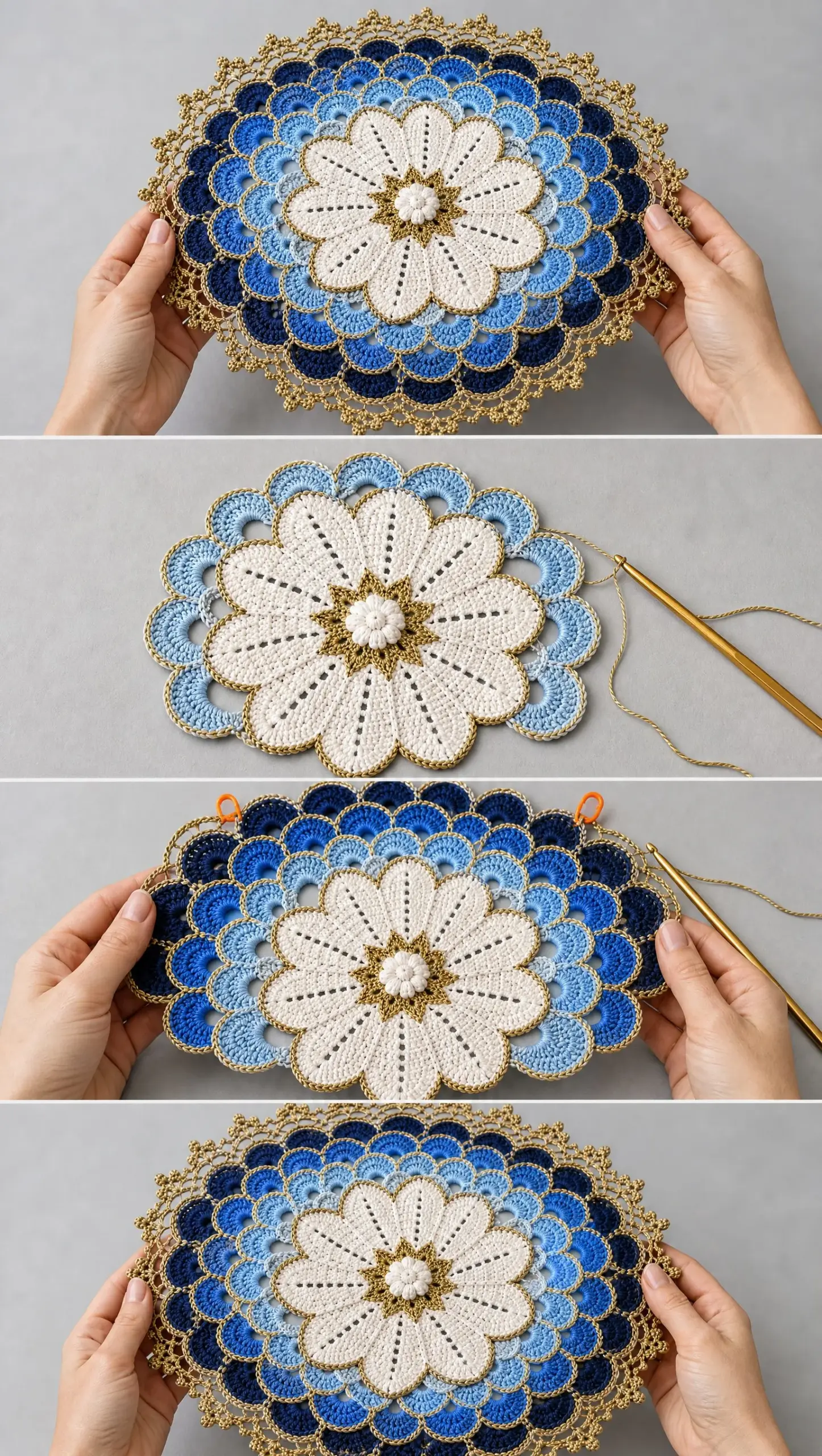 Blue Ombre Gold Placemat Crochet Pattern
