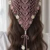 Dusty Rose Floral Hair Kerchief Crochet Pattern