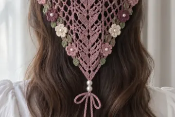 Dusty Rose Floral Hair Kerchief Crochet Pattern