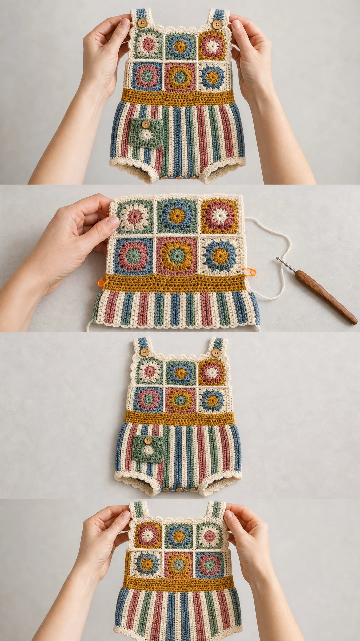 Granny Square Baby Romper Free Crochet Pattern