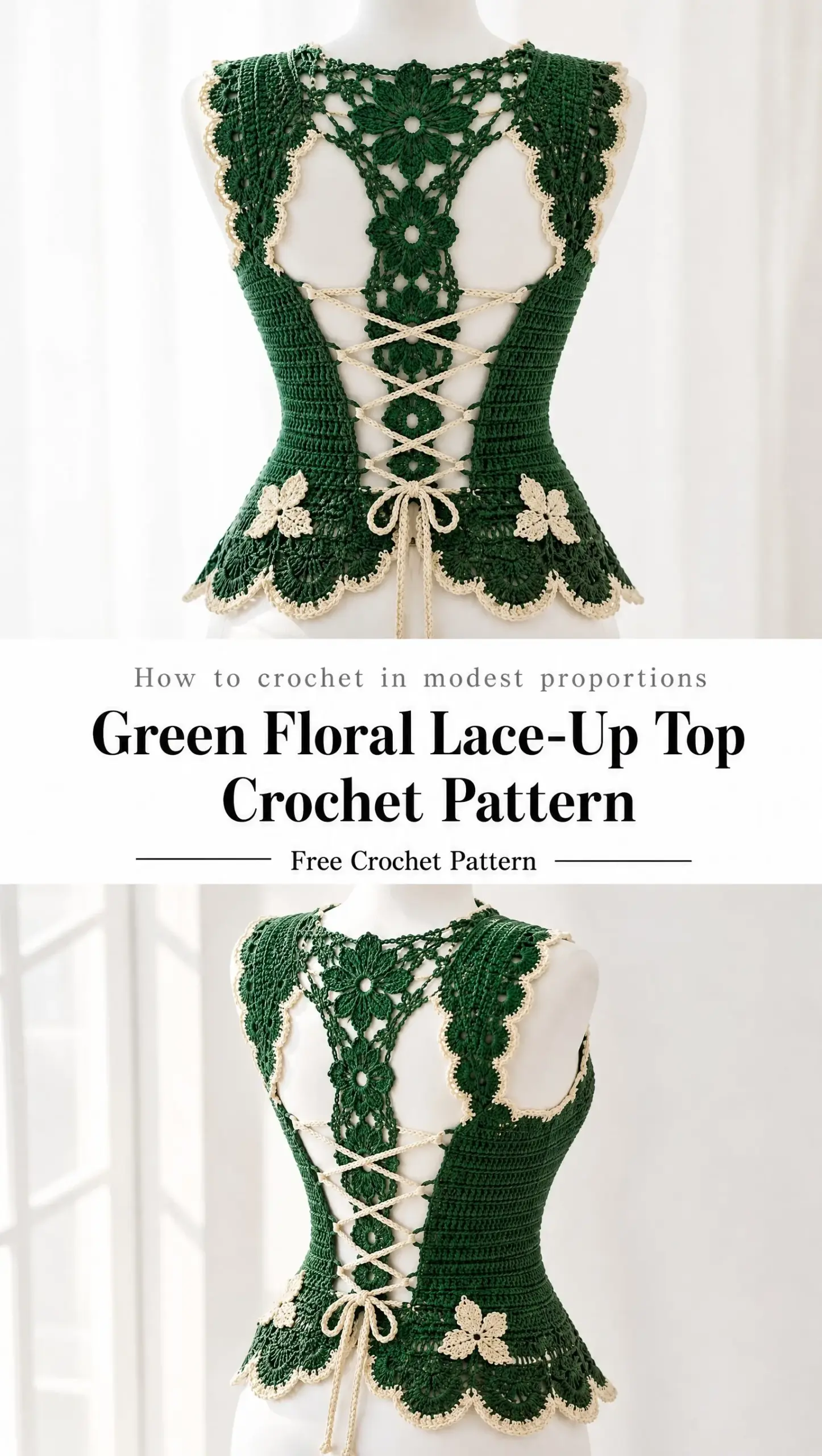 Green Floral Lace-Up Top Crochet Pattern