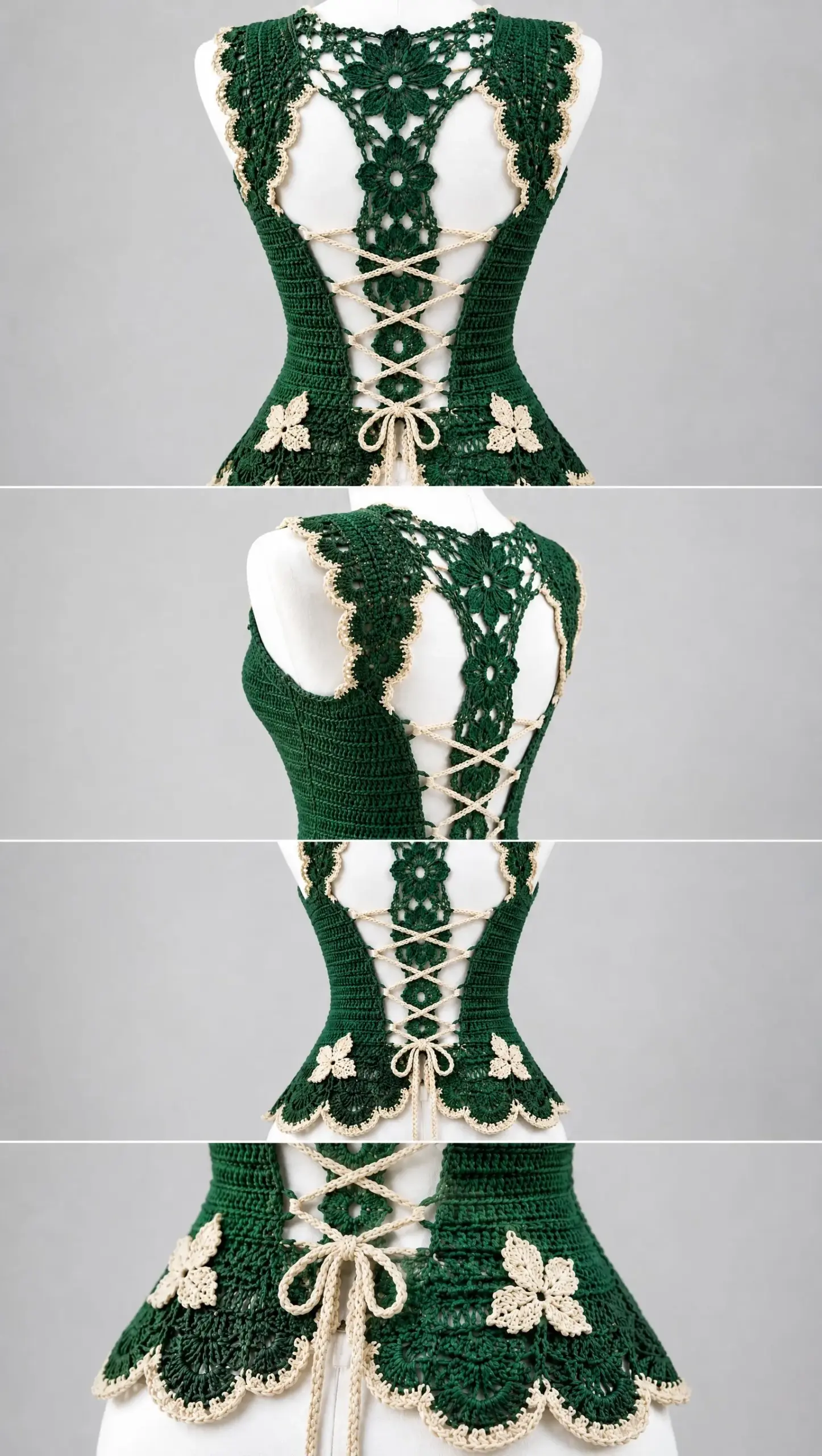 Green Floral Lace-Up Top Crochet Pattern