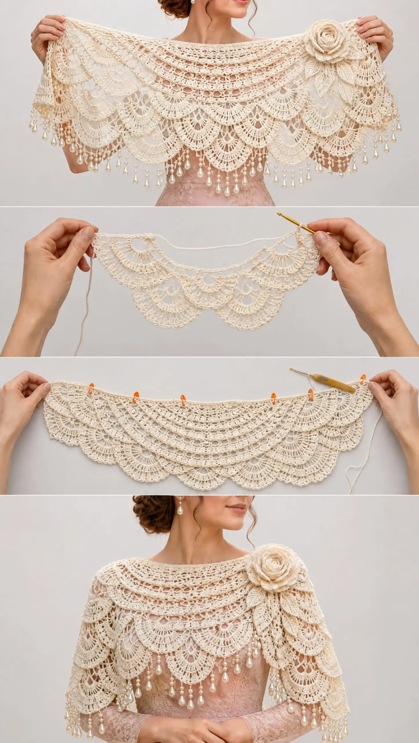 Ivory Rose Lace Shawl Crochet Pattern