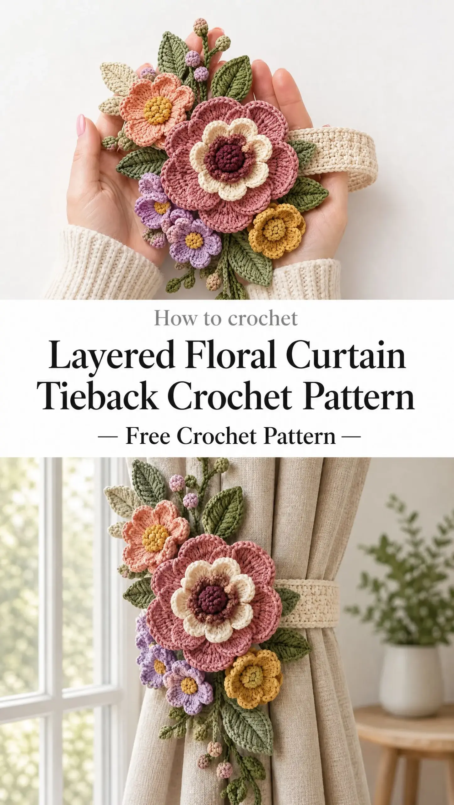 Layered Floral Curtain Tieback Crochet Pattern