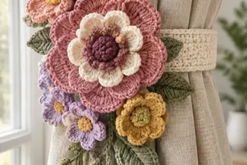 Layered Floral Curtain Tieback Crochet Pattern