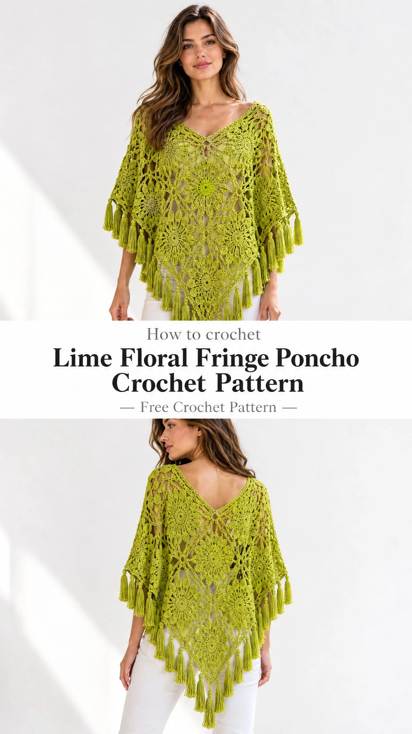 Lime Floral Fringe Poncho Crochet Pattern