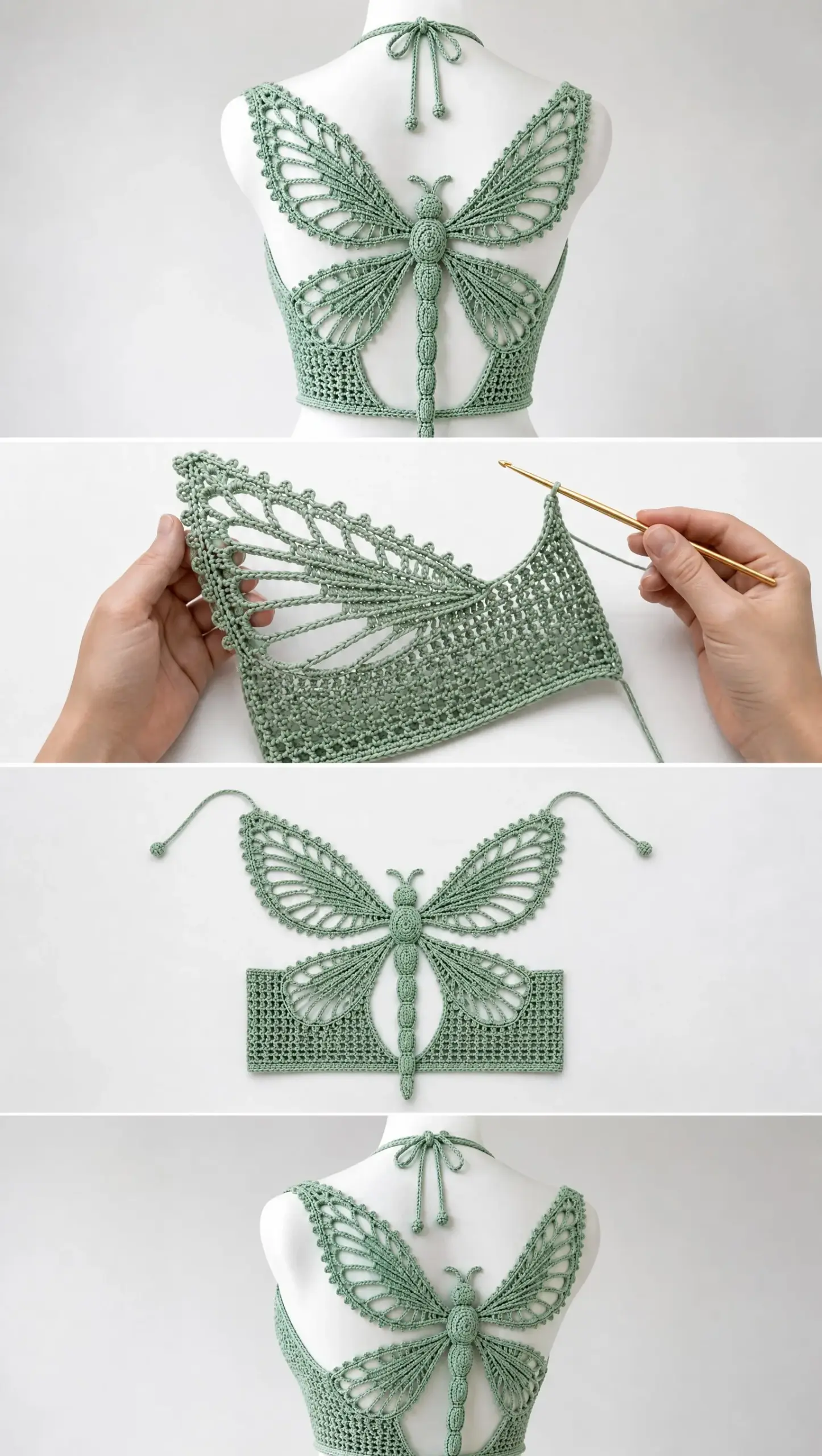 Mint Dragonfly Open-Back Top Crochet Pattern