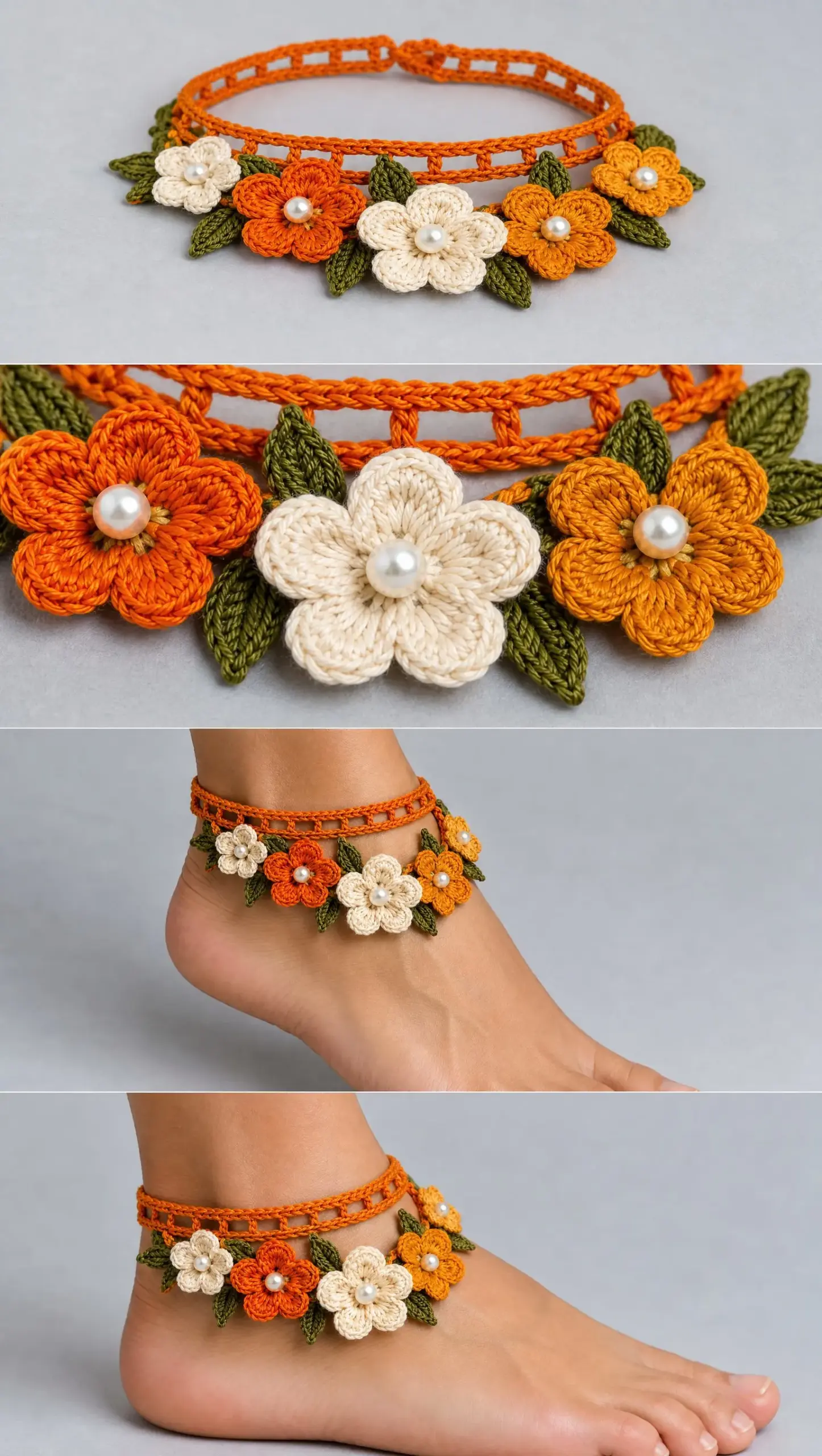 Orange Blossom Floral Anklet Crochet Pattern