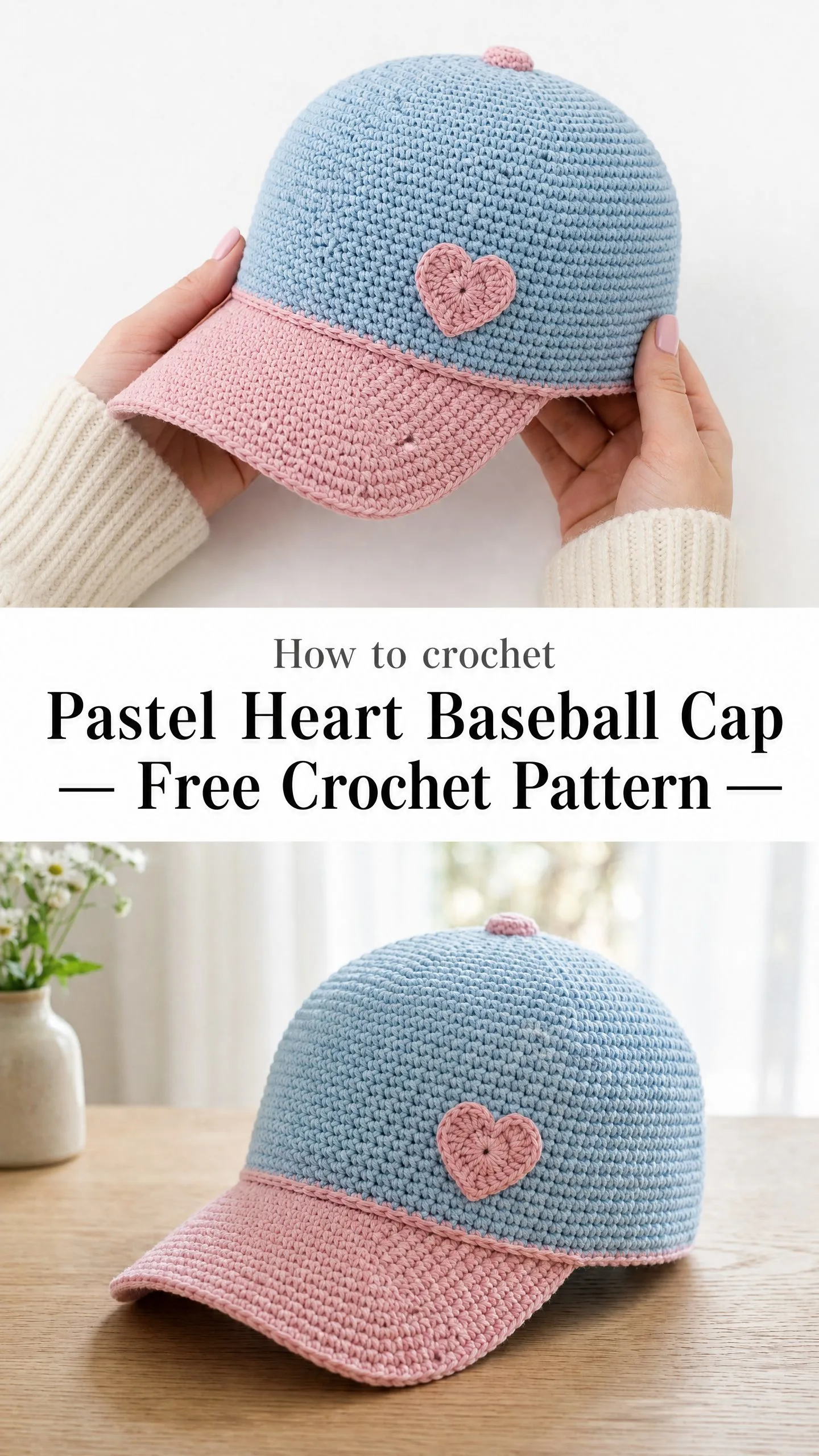 Pastel Heart Baseball Cap Free Crochet Pattern