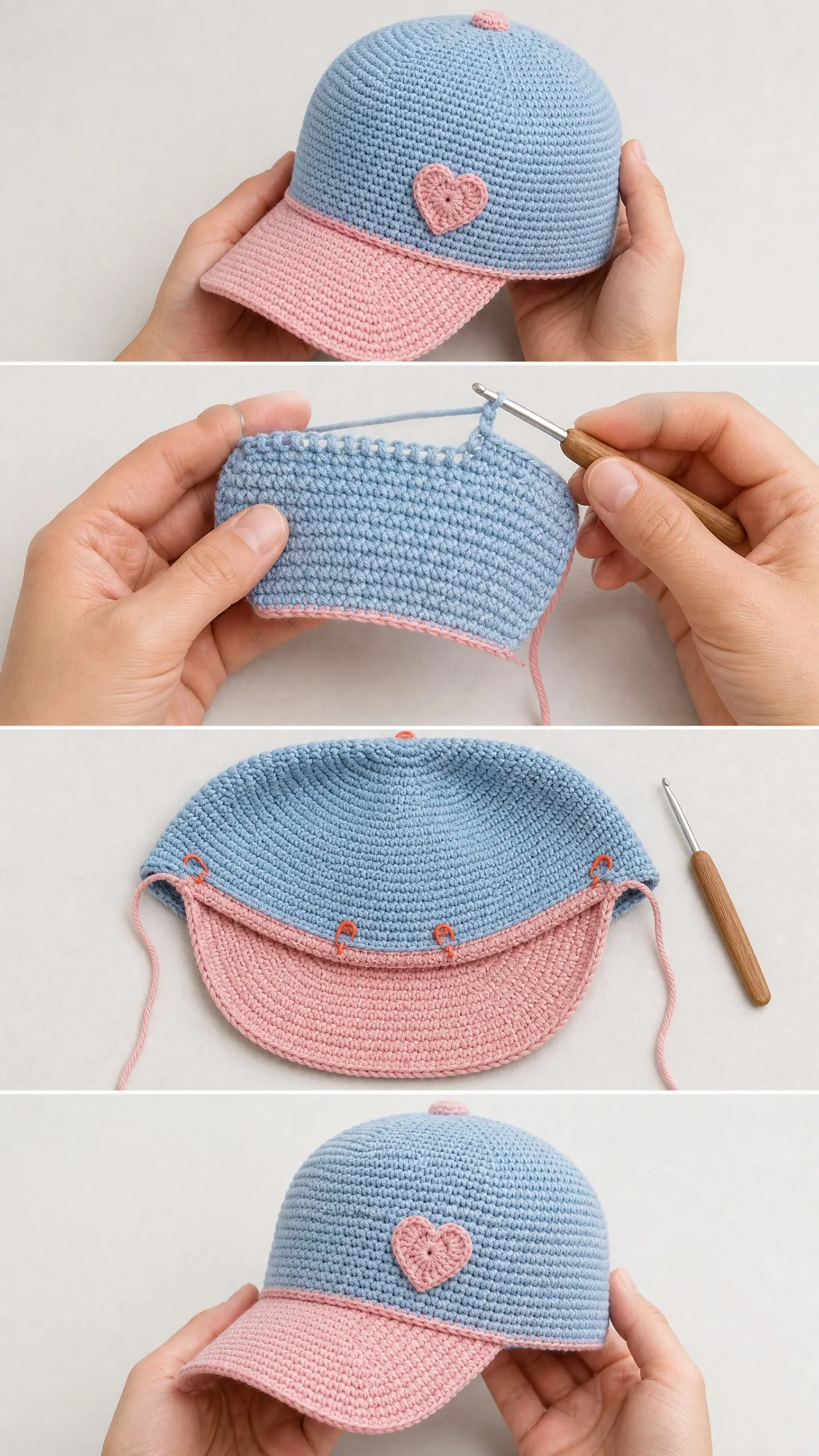 Pastel Heart Baseball Cap Free Crochet Pattern