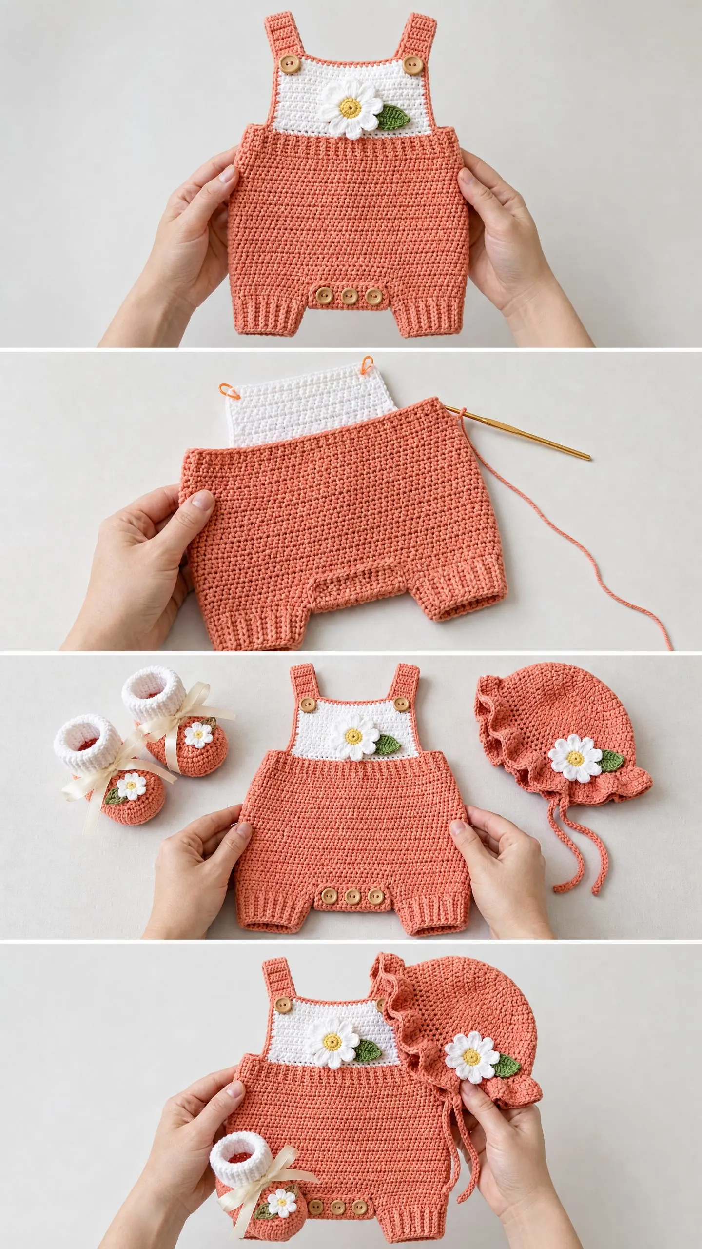Peachy Daisy Baby Romper Set Free Crochet Pattern
