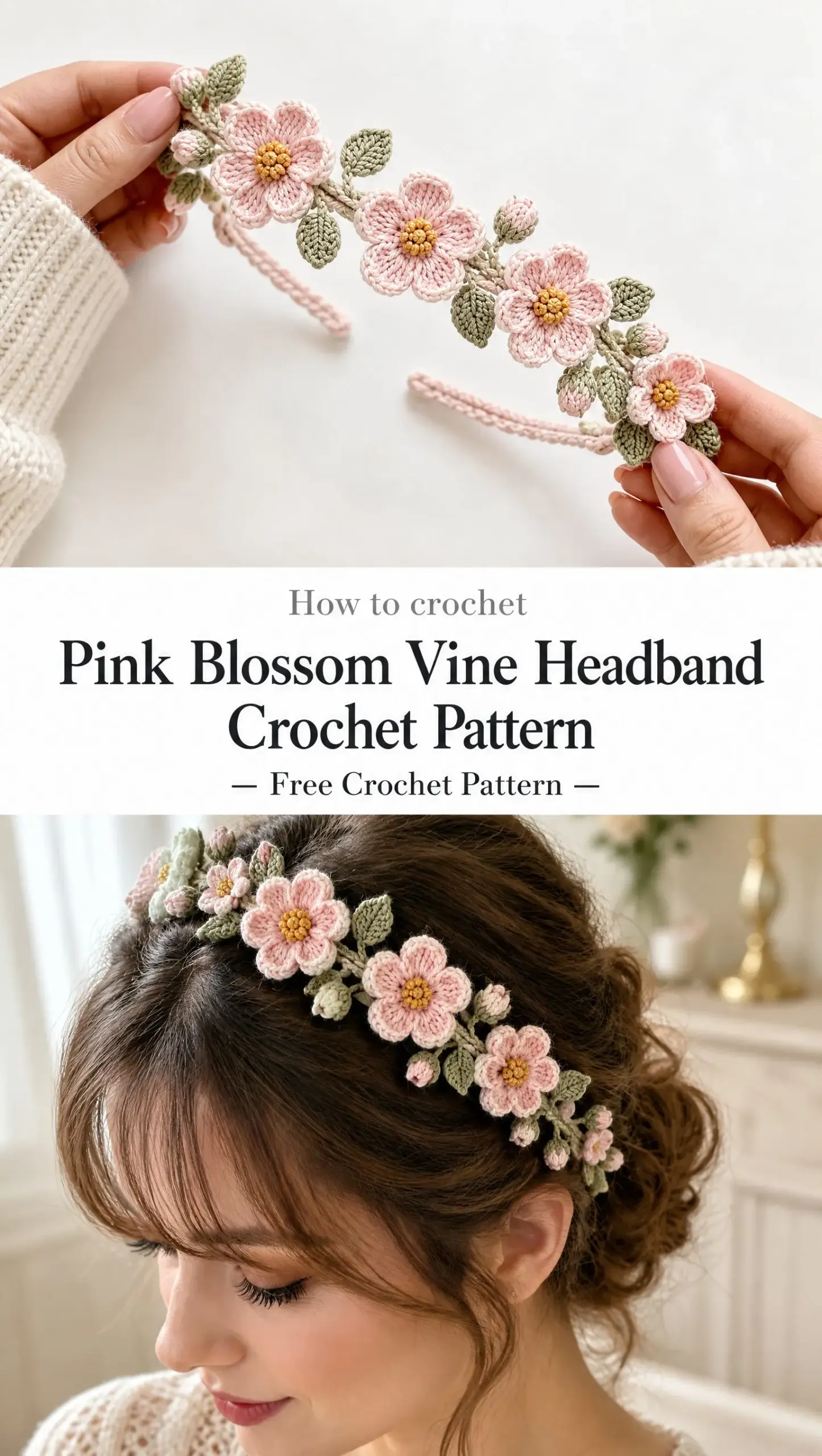 Pink Blossom Vine Headband Crochet Pattern