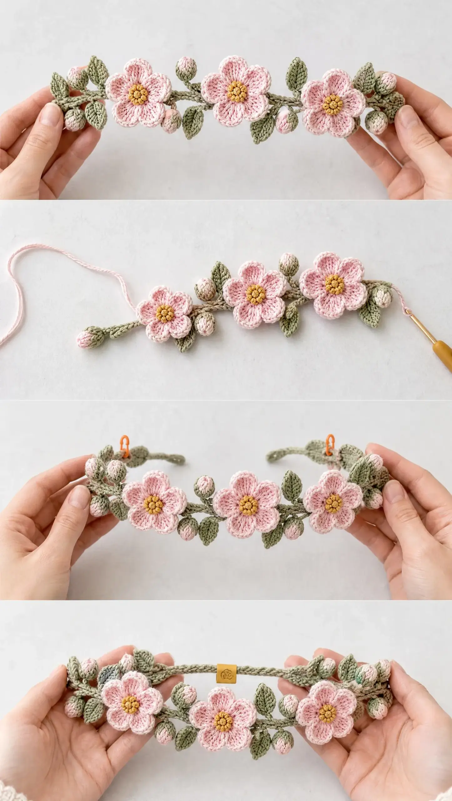 Pink Blossom Vine Headband Crochet Pattern