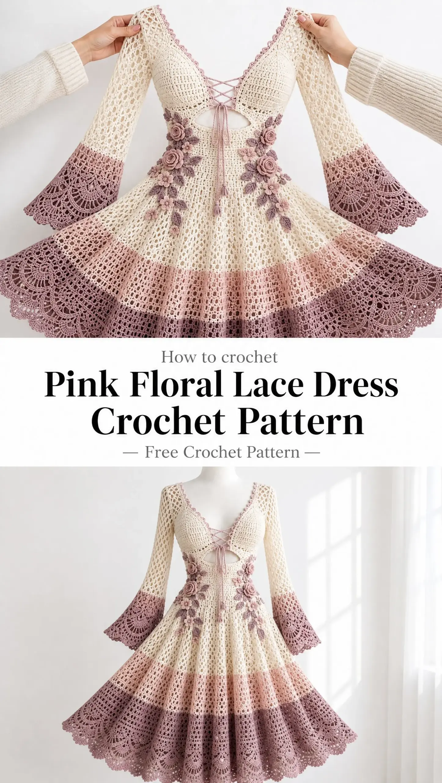 Pink Floral Lace Dress Crochet Pattern