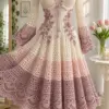 Pink Floral Lace Dress Crochet Pattern