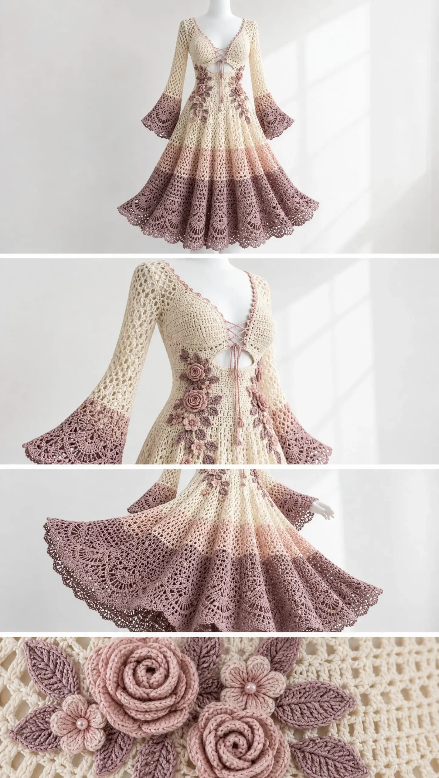 Pink Floral Lace Dress Crochet Pattern