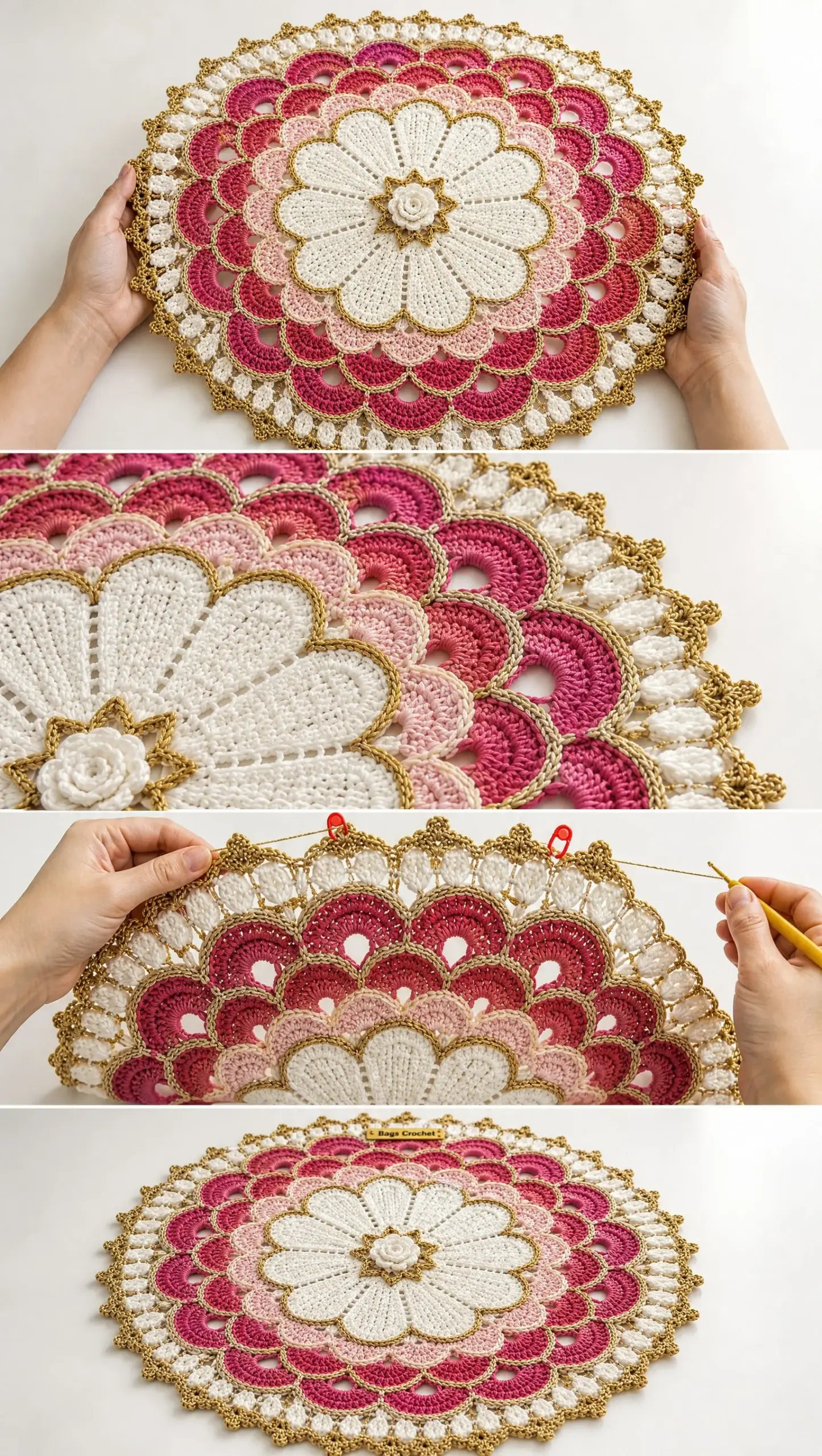 Pink Gold Floral Placemat Crochet Pattern