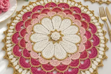 Pink Gold Floral Placemat Crochet Pattern