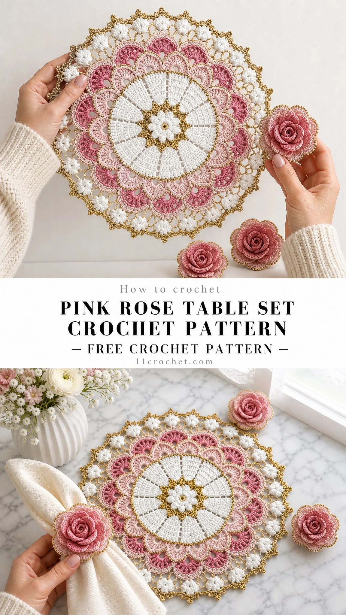Pink Rose Table Set Crochet Pattern
