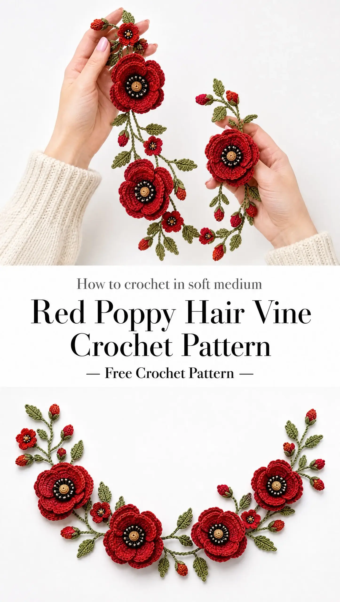 Red Poppy Hair Vine Crochet Pattern