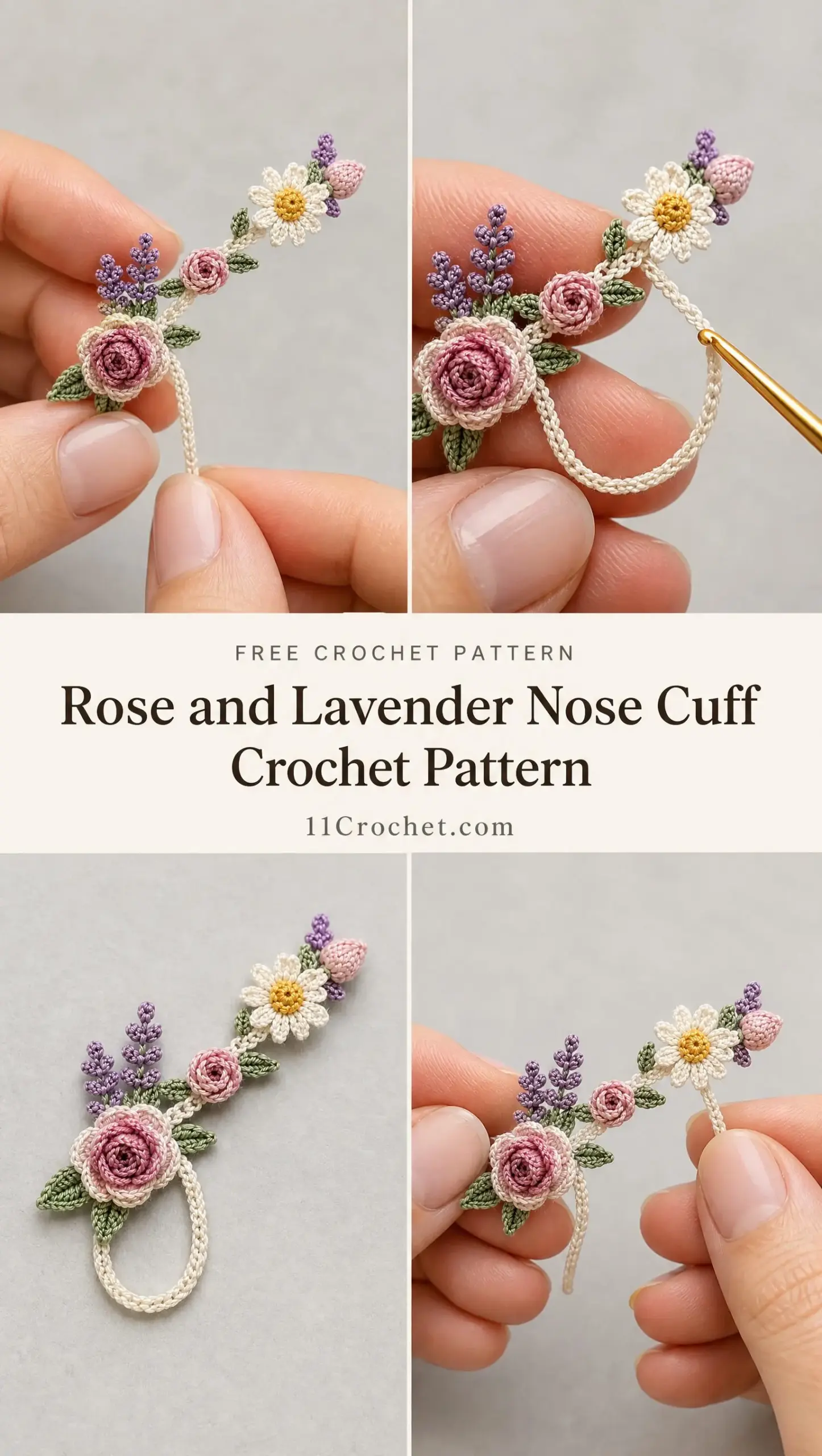 Rose and Lavender Nose Cuff Crochet Pattern