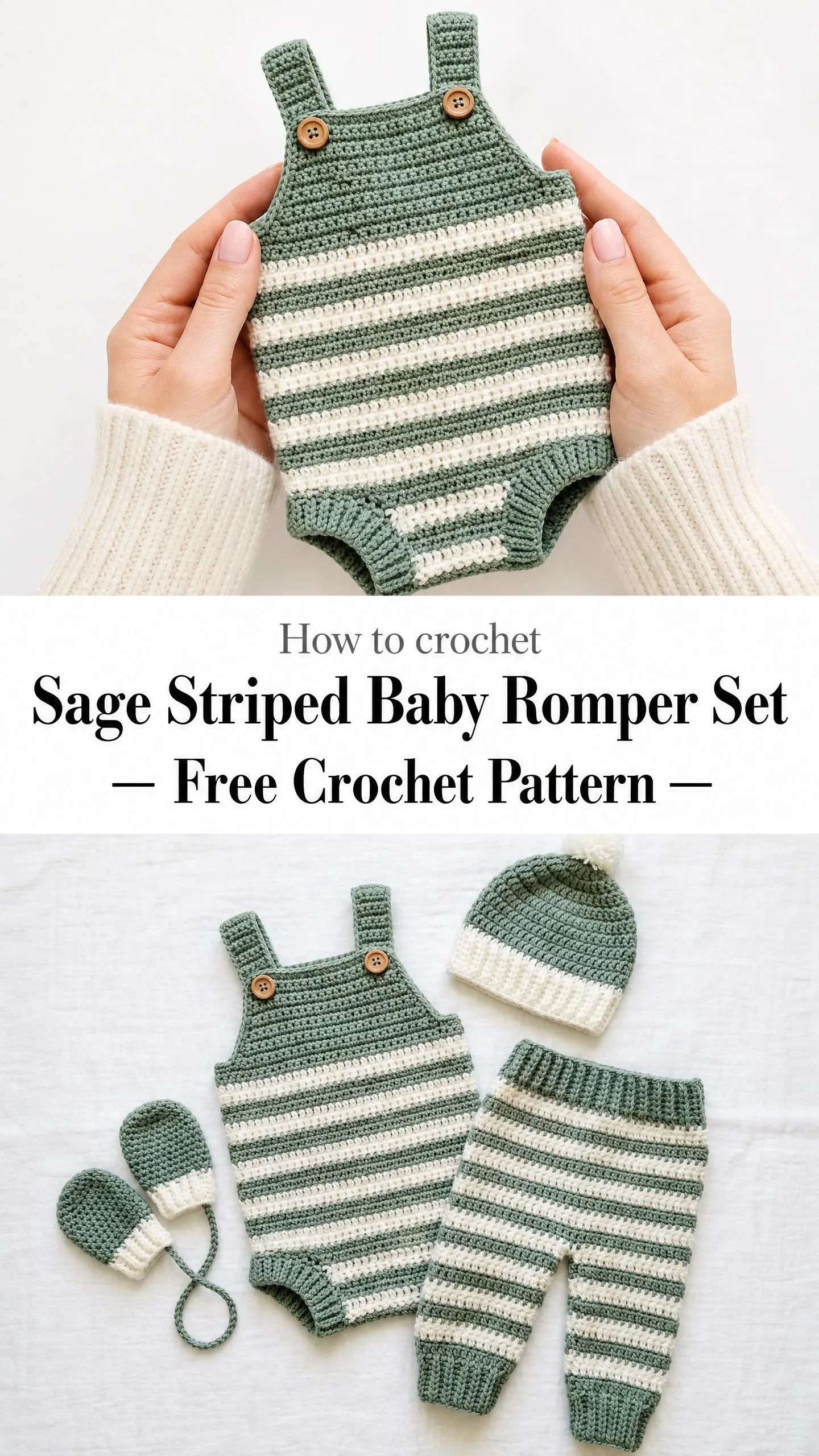 Sage Striped Baby Romper Set Free Crochet Pattern