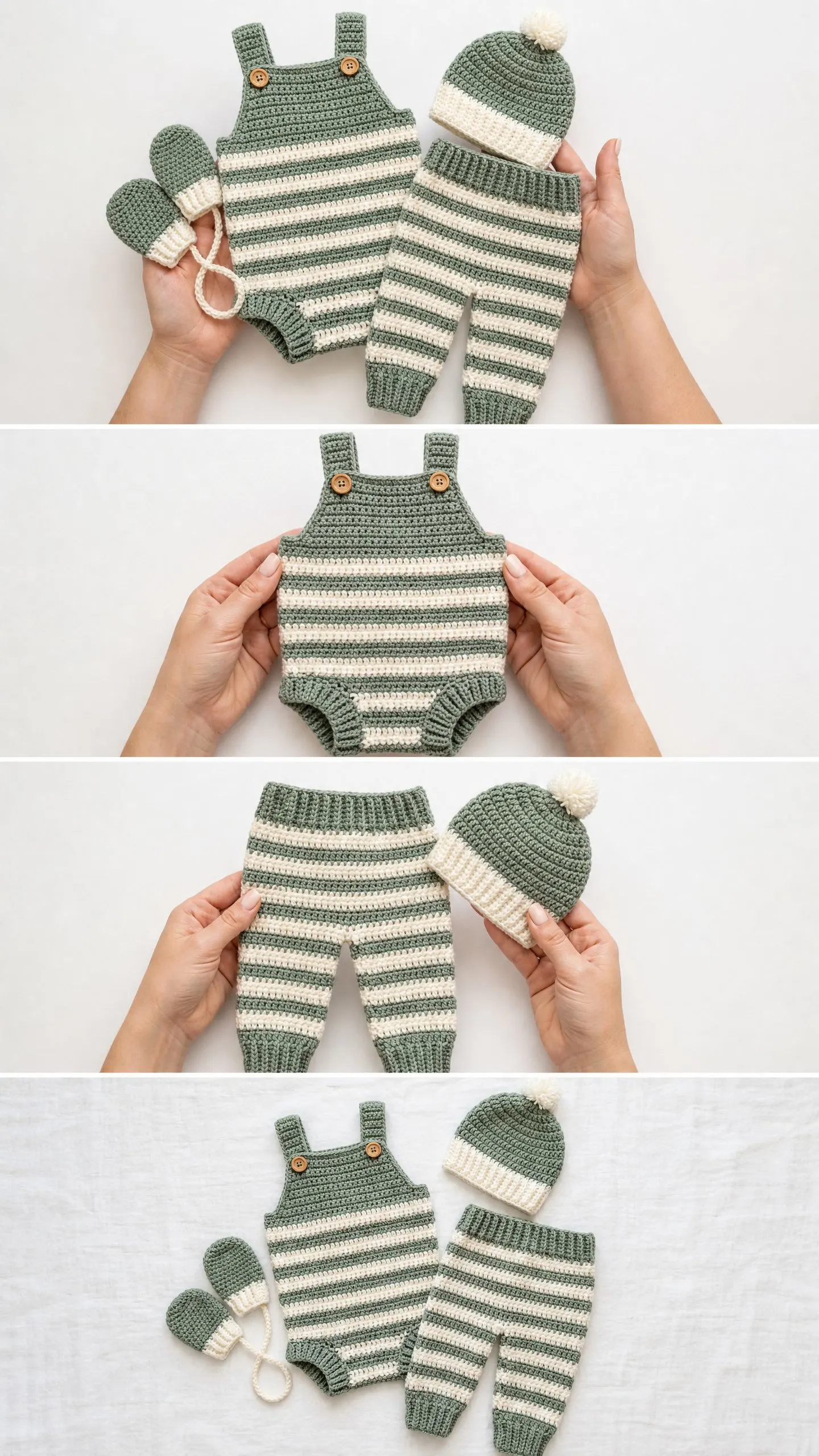 Sage Striped Baby Romper Set Free Crochet Pattern