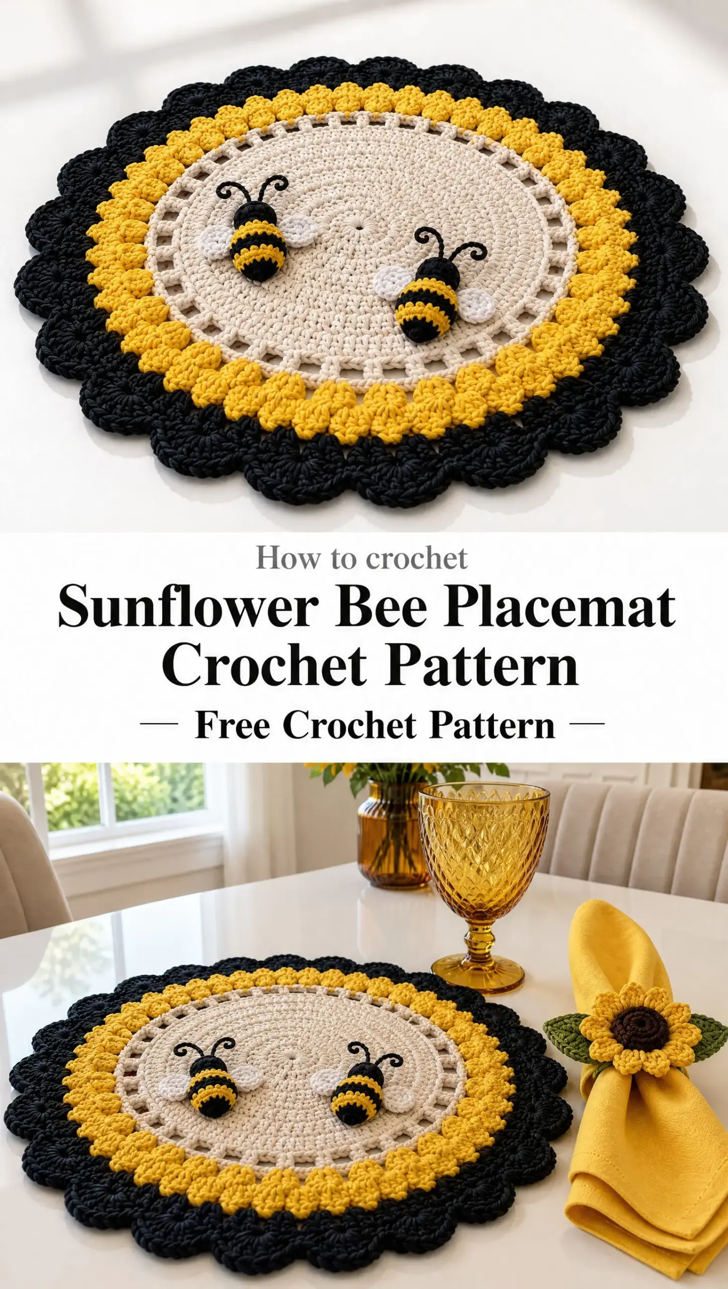 Sunflower Bee Placemat Crochet Pattern