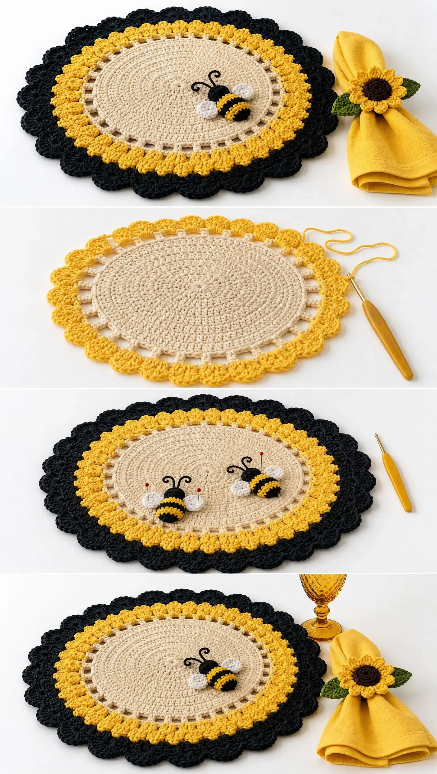 Sunflower Bee Placemat Crochet Pattern