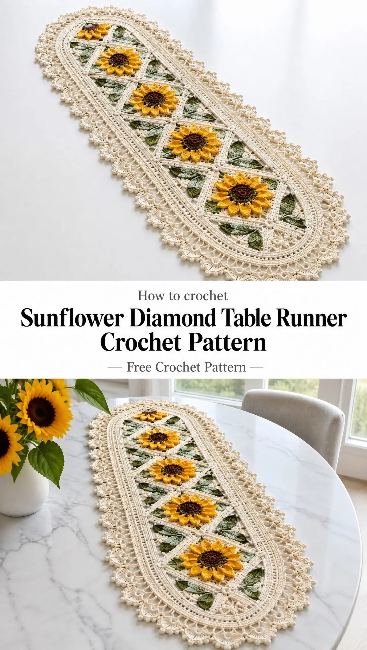 Sunflower Diamond Table Runner Crochet Pattern