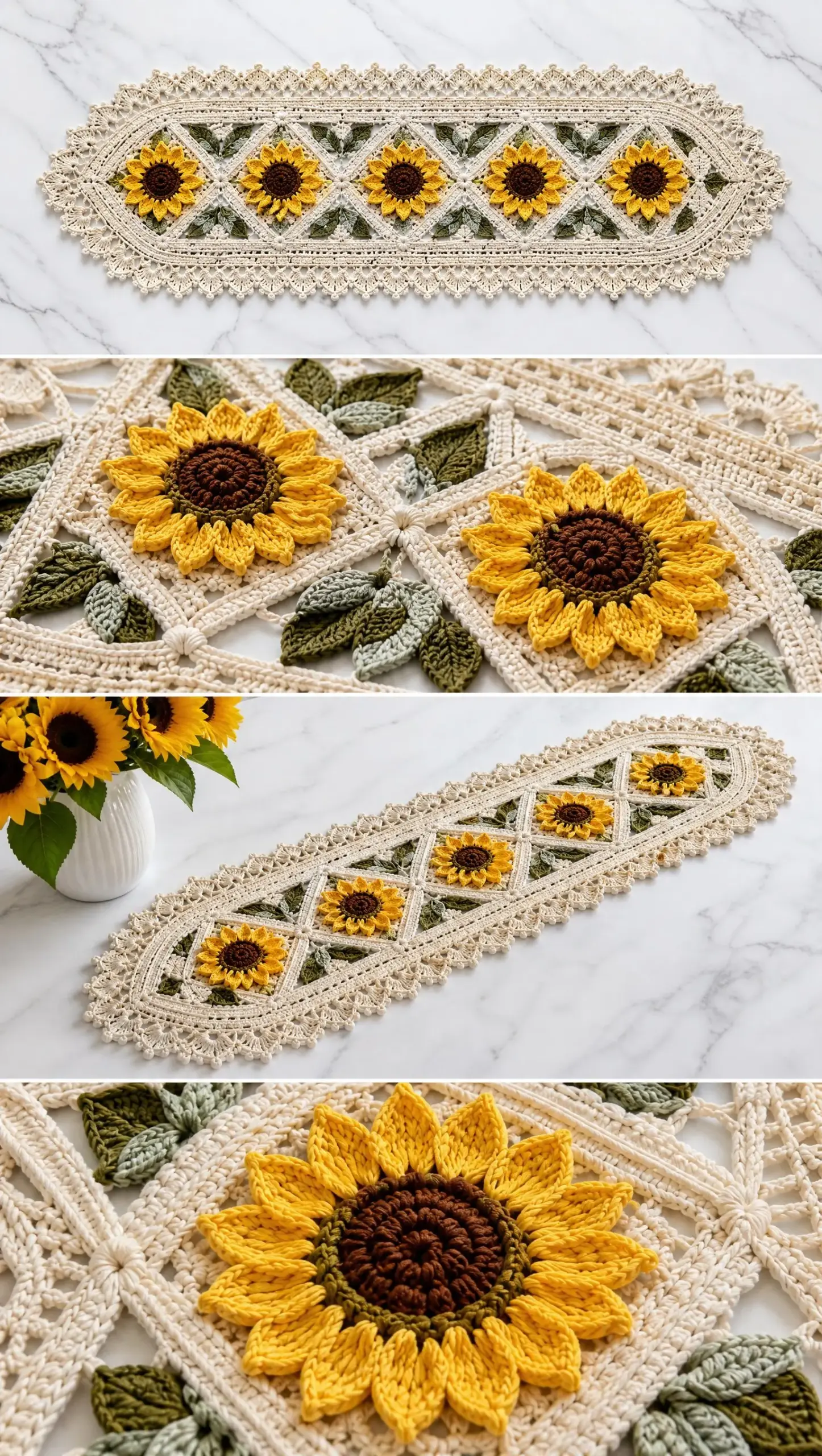 Sunflower Diamond Table Runner Crochet Pattern