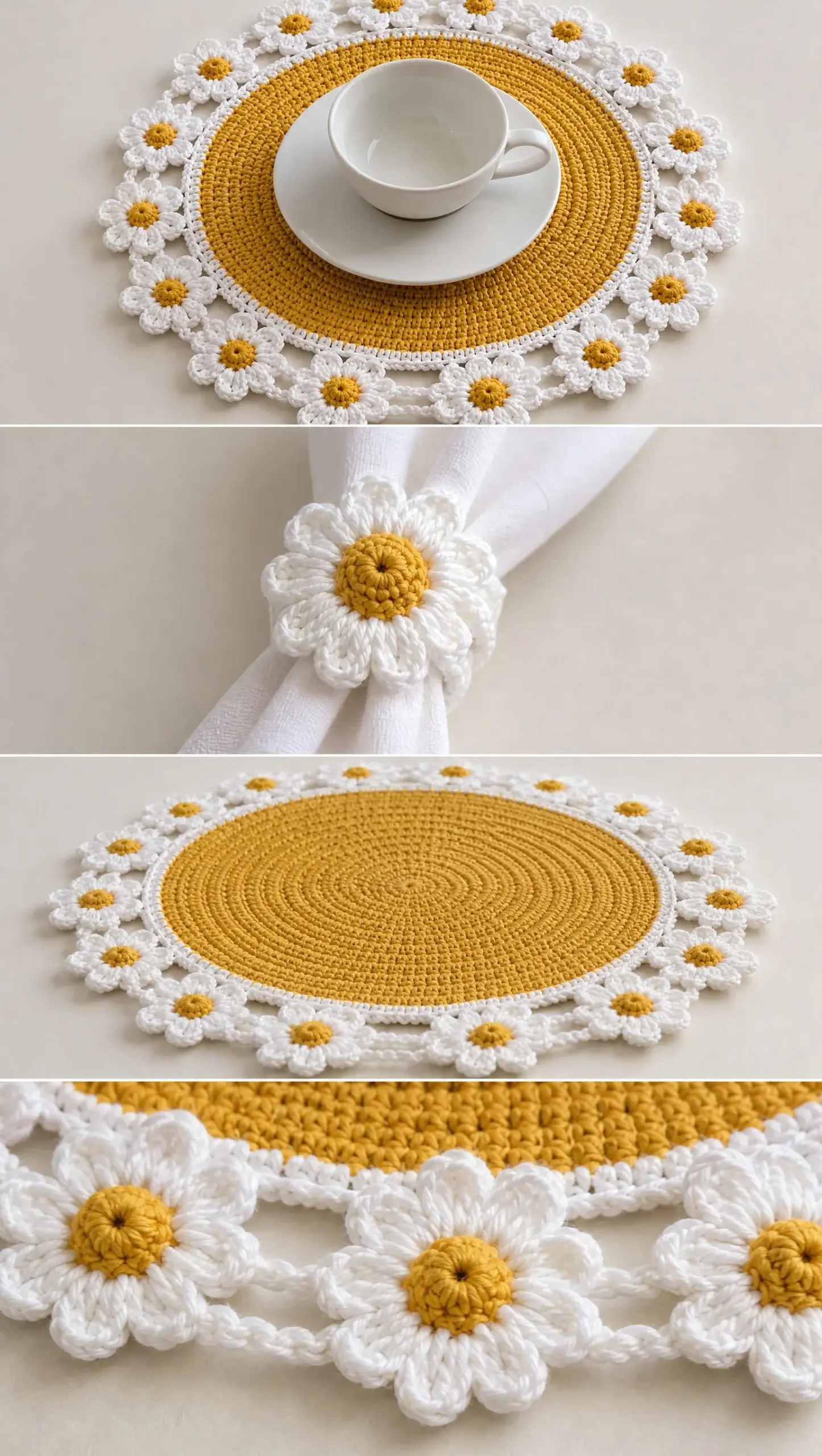 Sunshine Daisy Placemat and Napkin Ring Crochet Pattern