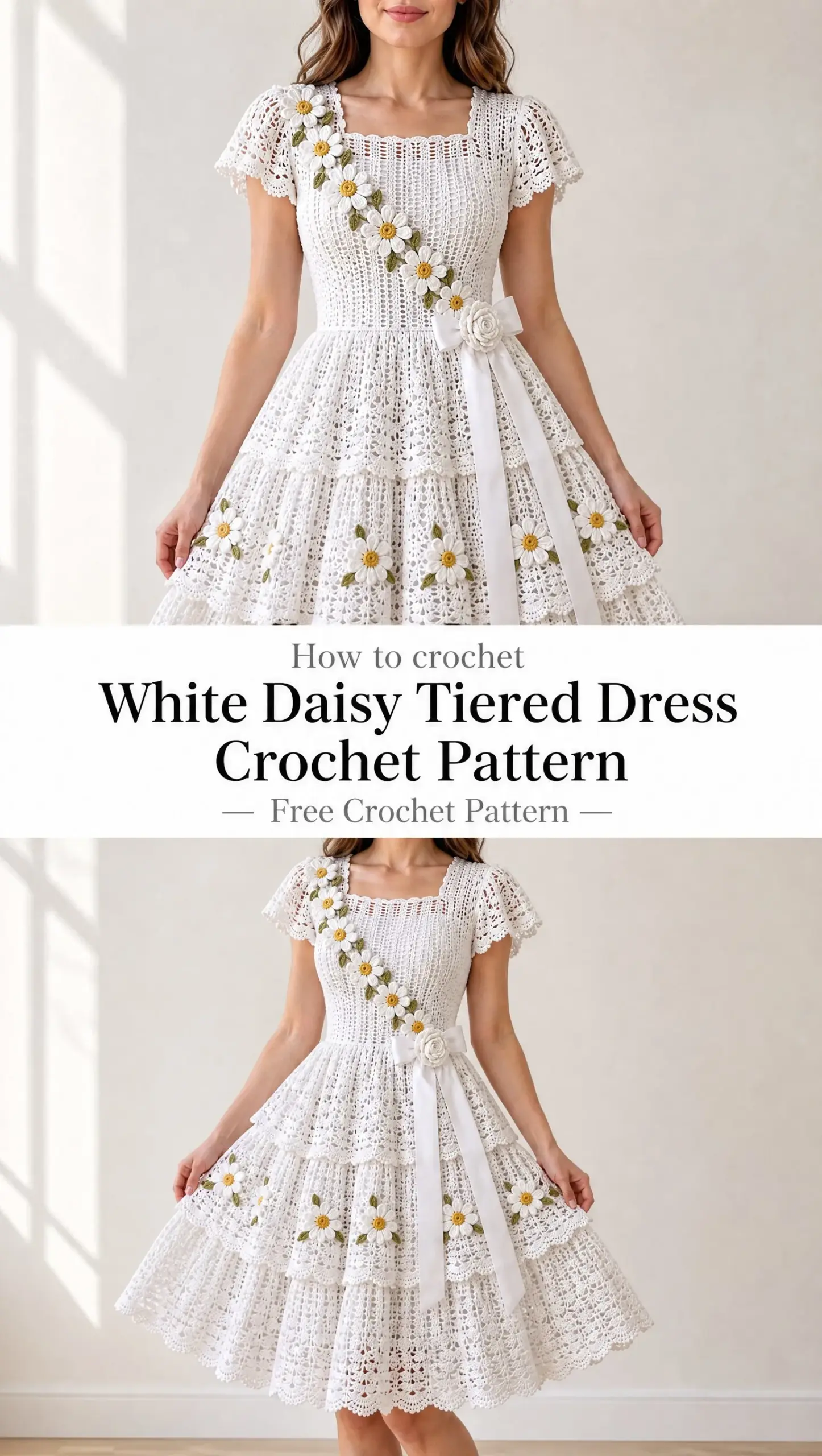White Daisy Tiered Dress Crochet Pattern