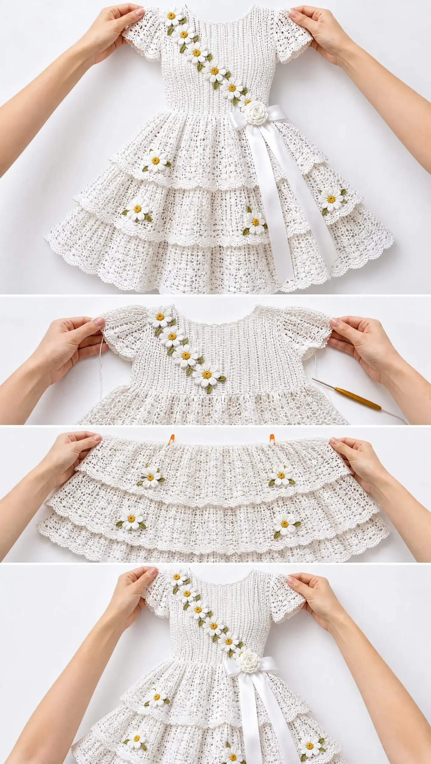 White Daisy Tiered Dress Crochet Pattern