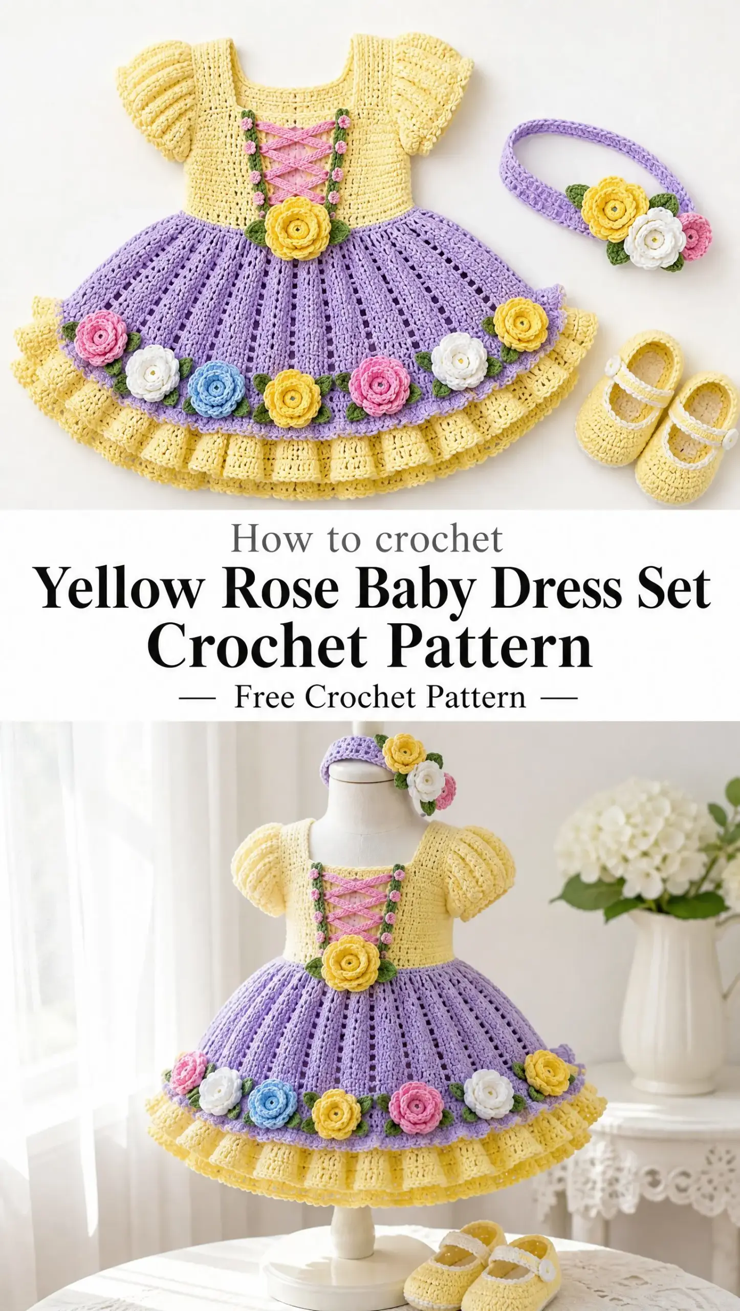 Yellow Rose Baby Dress Set Crochet Pattern