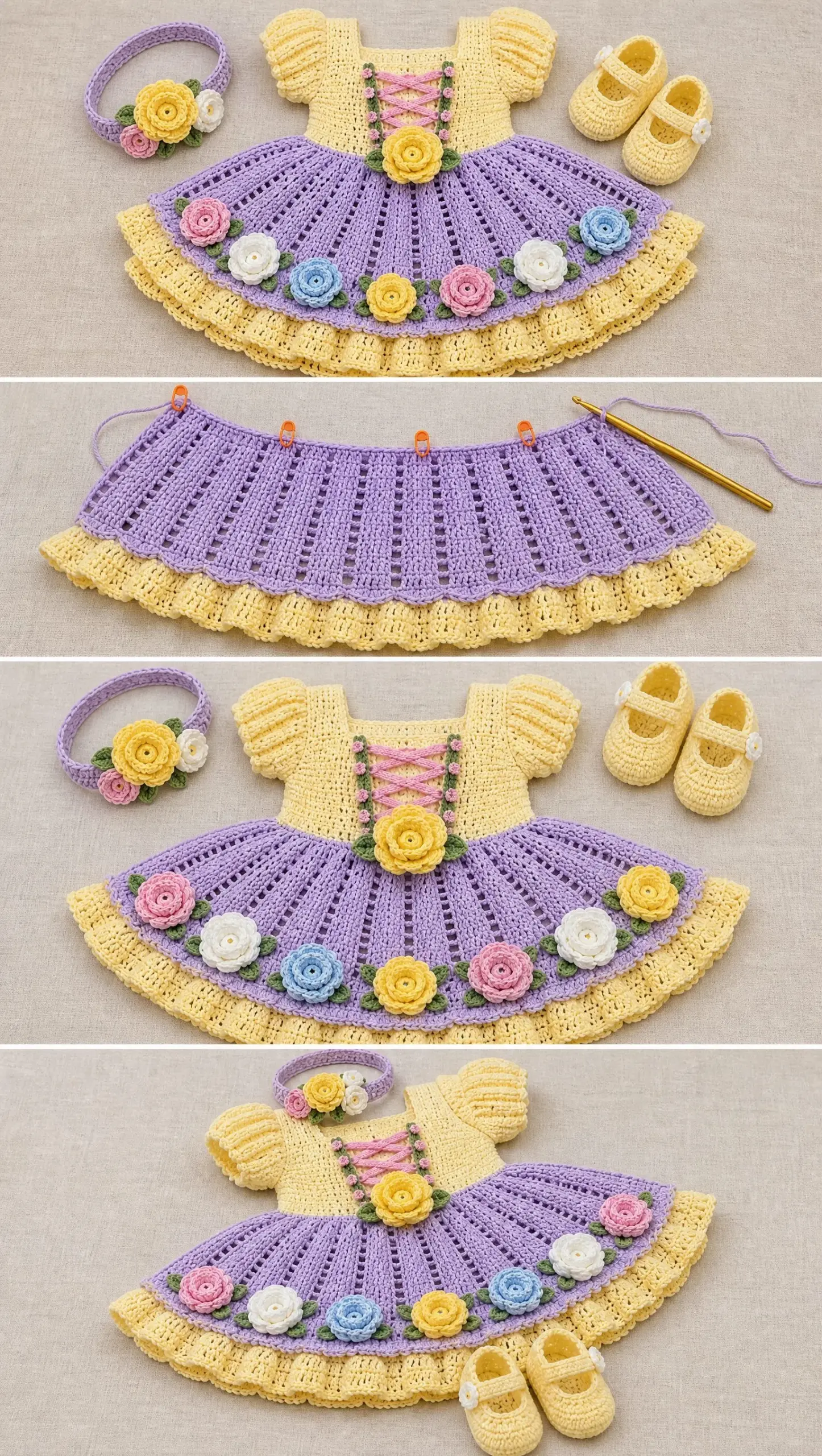Yellow Rose Baby Dress Set Crochet Pattern